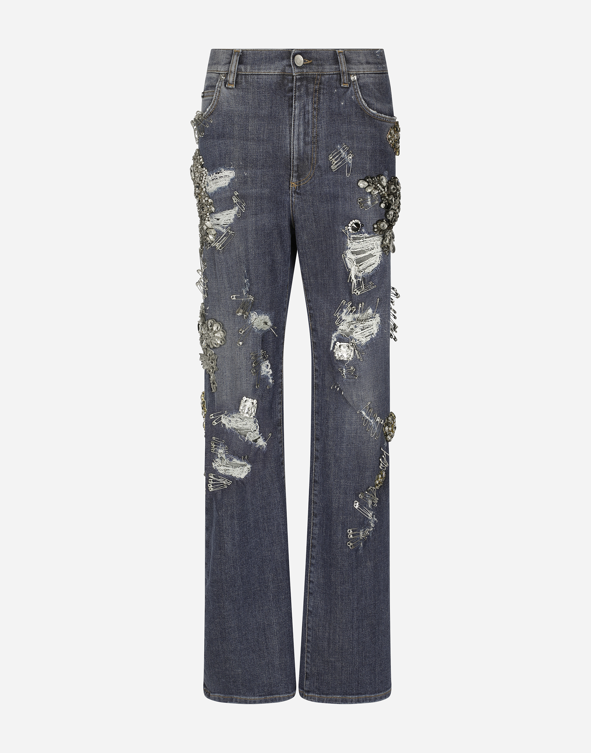 Dolce & Gabbana Denim Jeans With Ripped Details And Appliqués In Multicolor