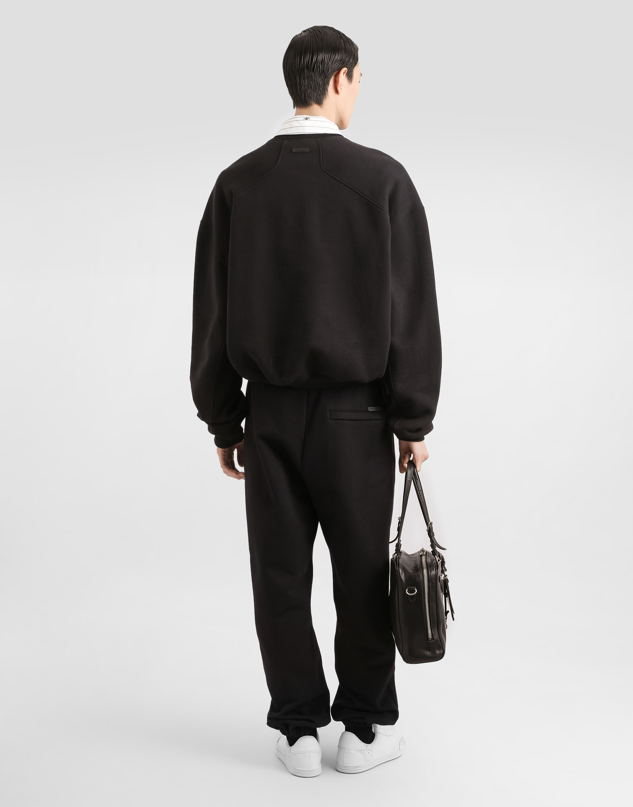 Dolce & Gabbana Cropped Oversized Long Sleeve Sweatshirt In Black