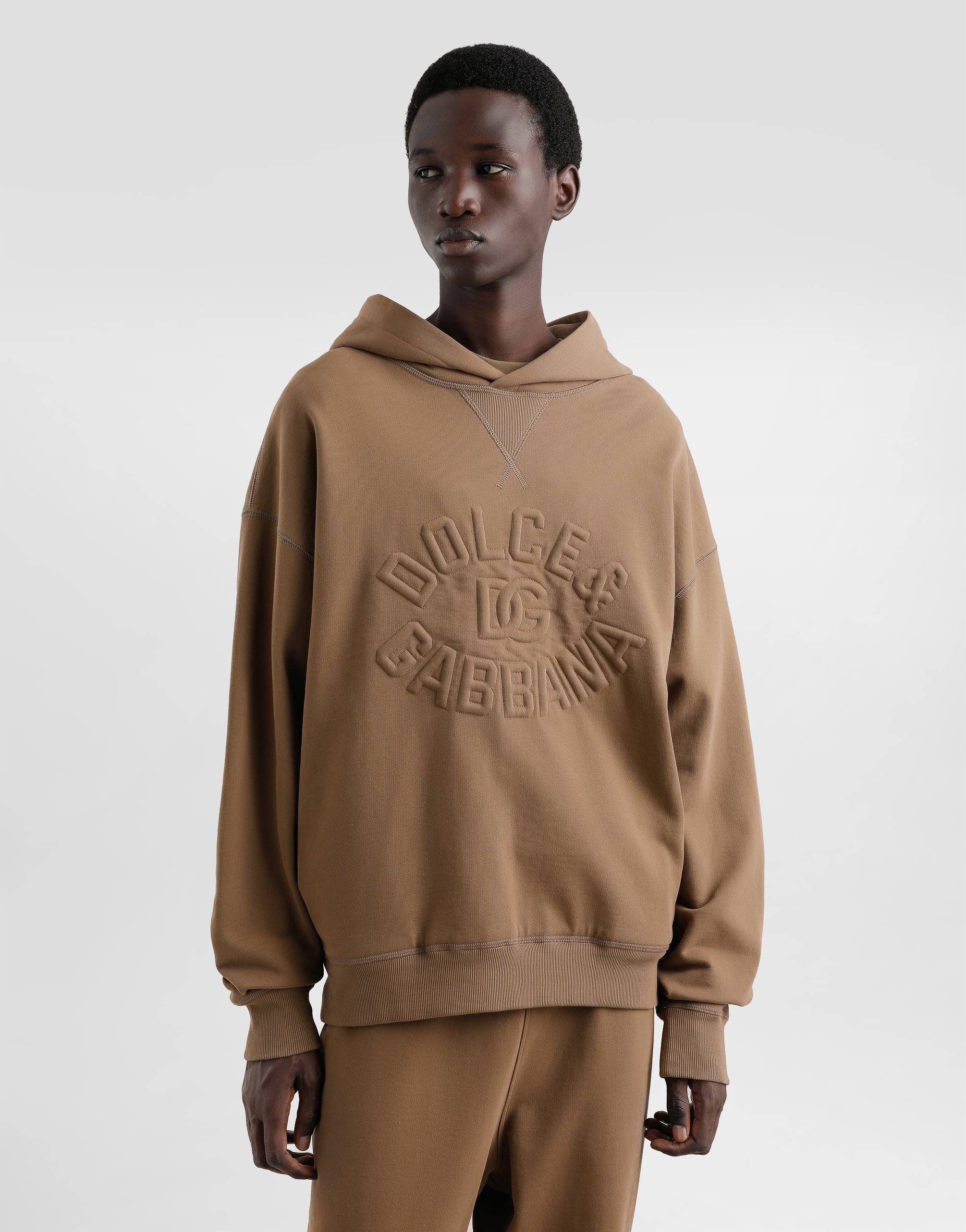 Dolce & Gabbana Cotton Hoodie With Logo In Marron