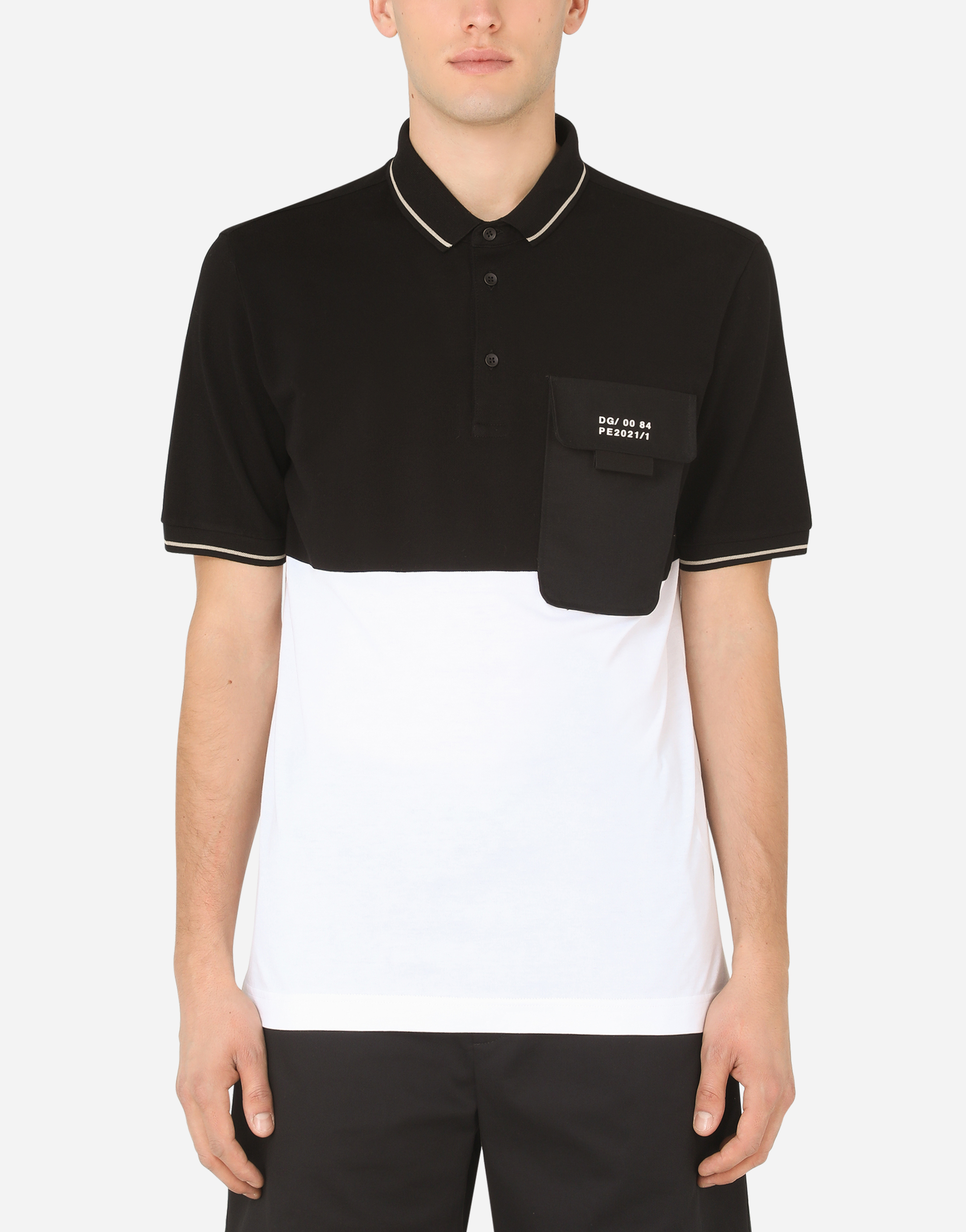 Two-tone cotton piqué polo shirt