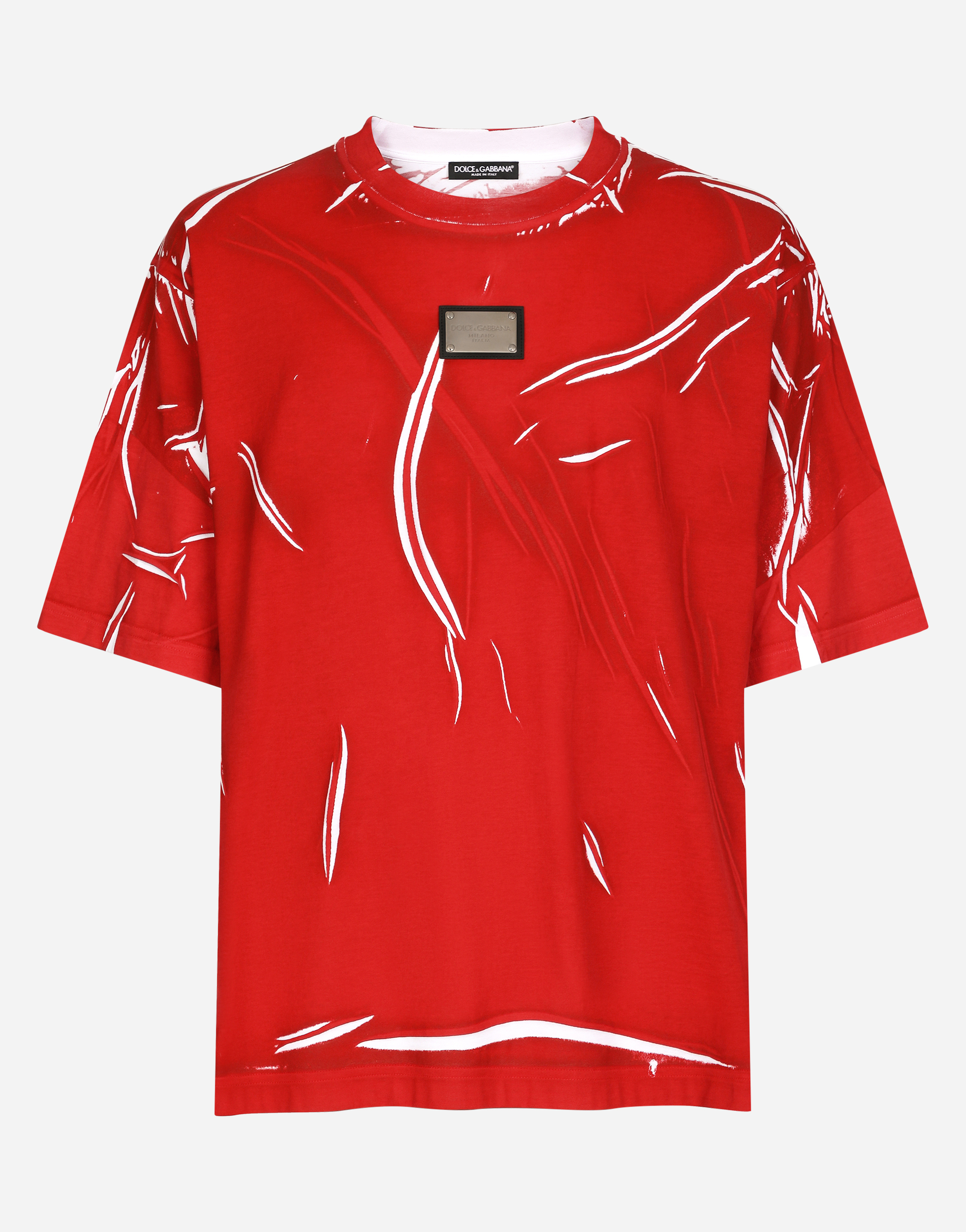 DOLCE & GABBANA OVERDYED COTTON T-SHIRT WITH BRANDED TAG