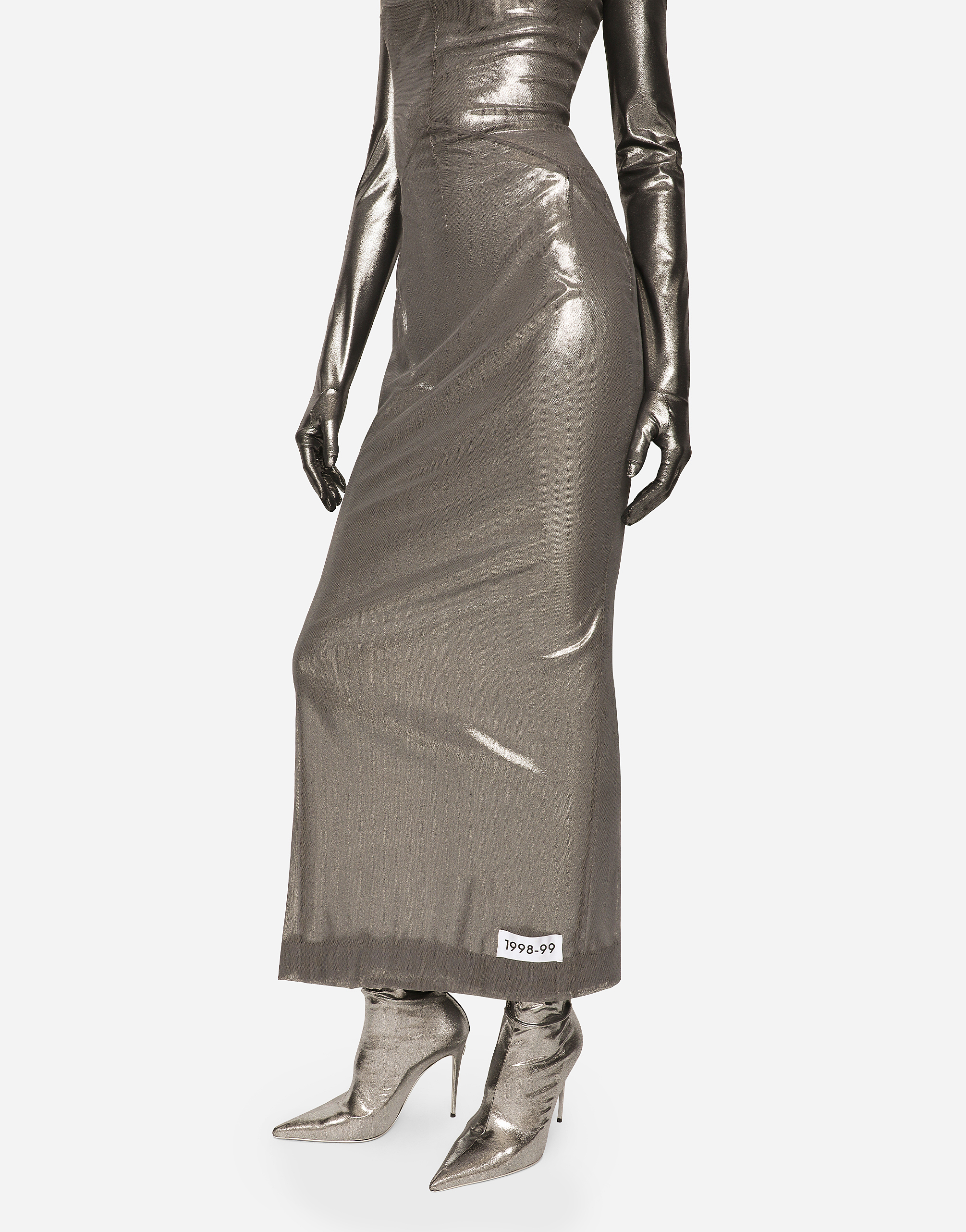 DOLCE & GABBANA KIM DOLCE&GABBANA LONG FOILED JERSEY AND TULLE DRESS