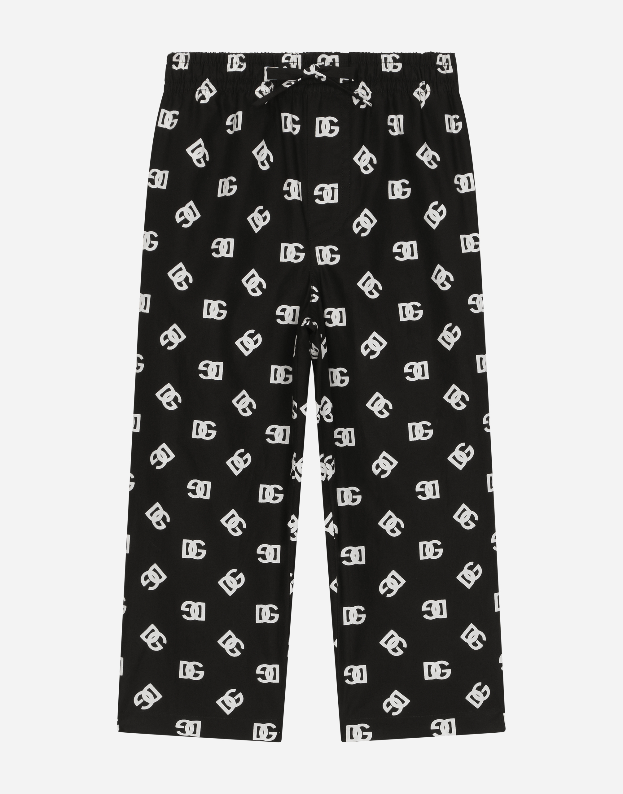 Dolce & Gabbana Kids' Poplin Pajama Trousers With Dg Logo Print In Multicolor