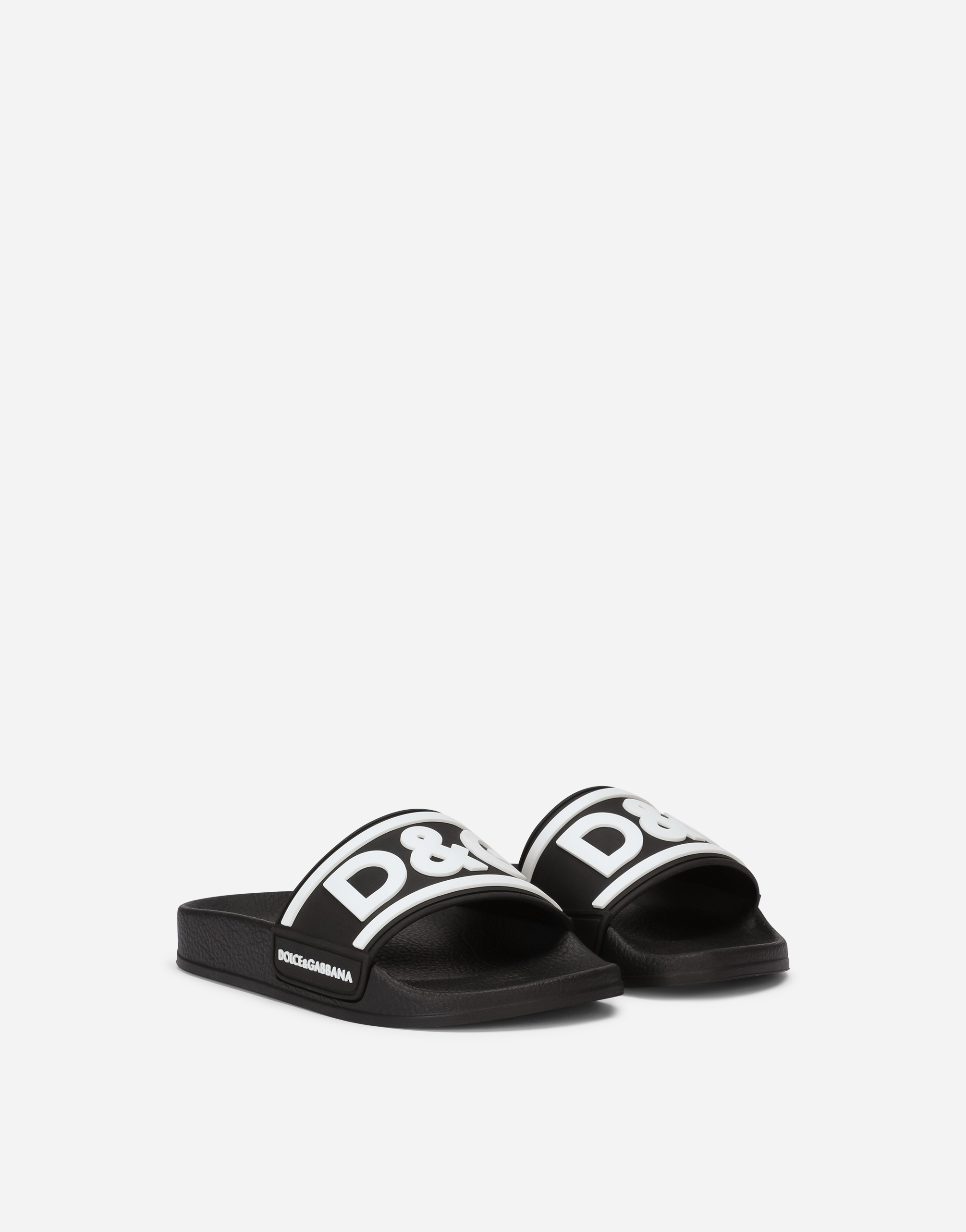 Dolce & Gabbana Boys Teen Black Leather Sliders In Multicolor