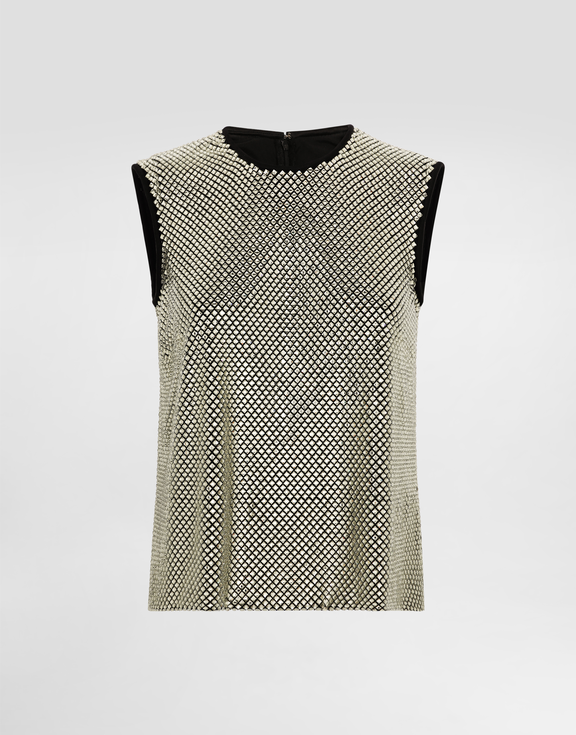 Dolce & Gabbana Sleeveless Blouse In Crystal Mesh In Oro