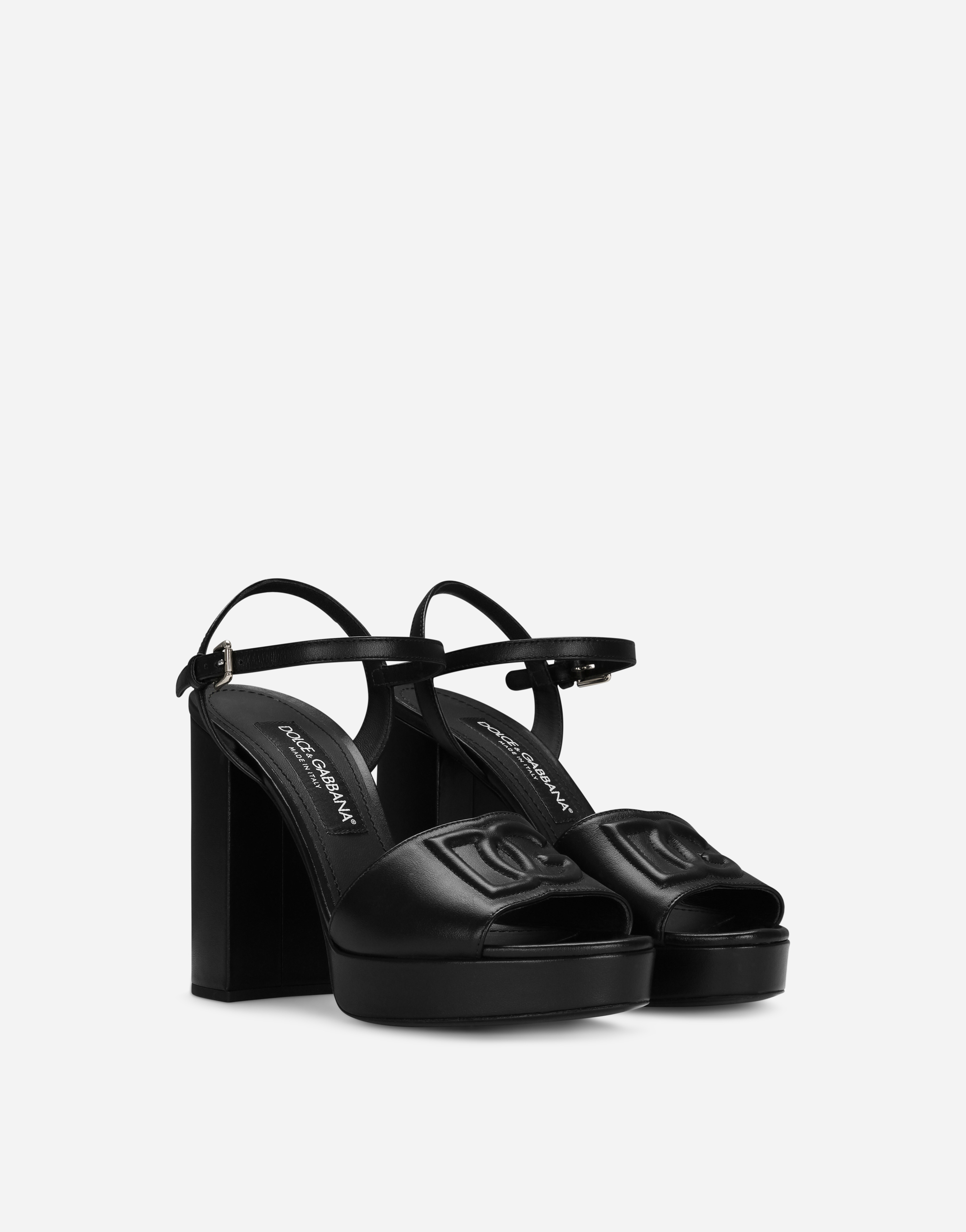 Shop Dolce & Gabbana Calfskin Platform Sandals In Black