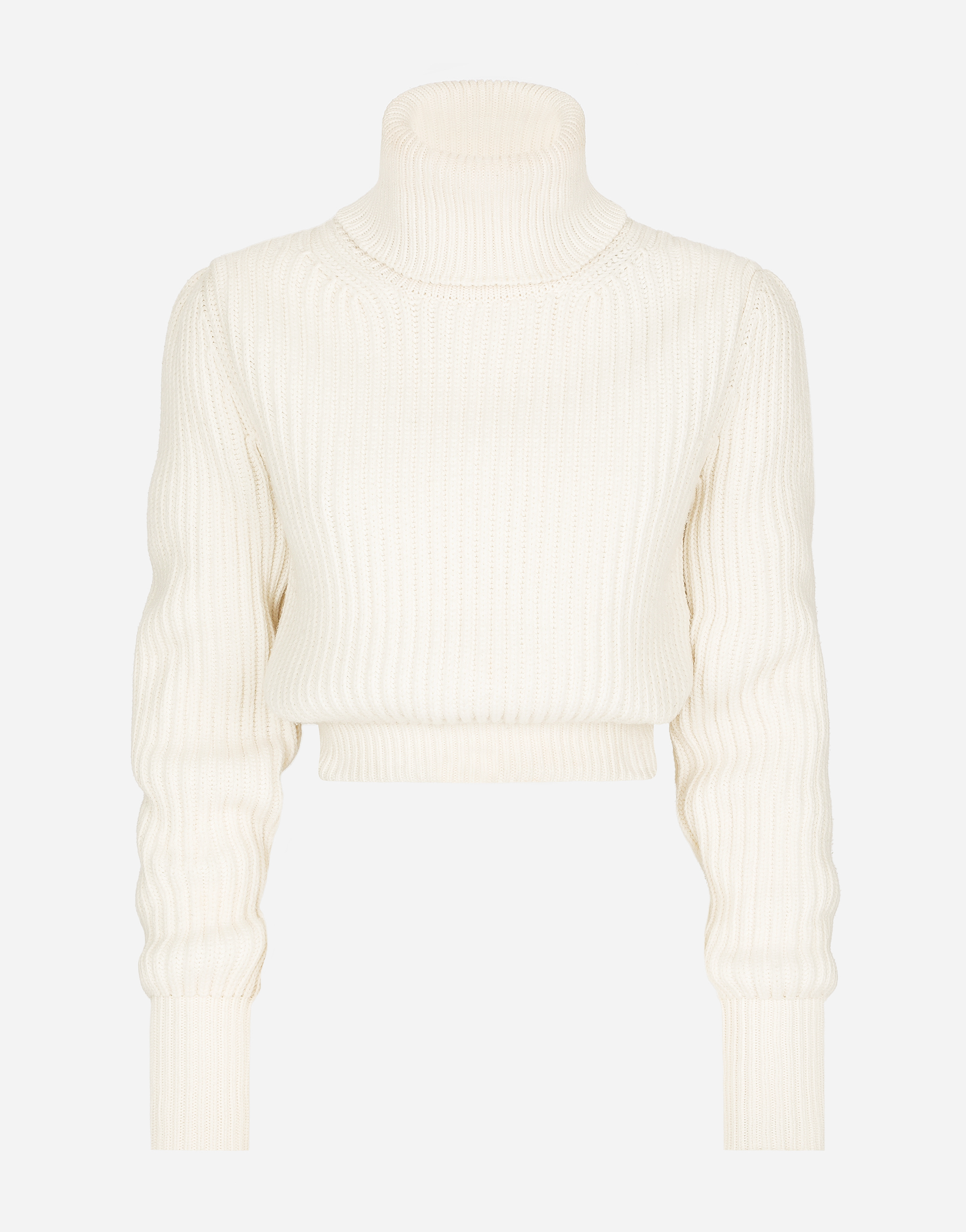 Dolce & Gabbana Wool Fisherman’s Rib Turtle-neck Sweater With Dg Logo - Woman Sweaters And Cardigans White Wool