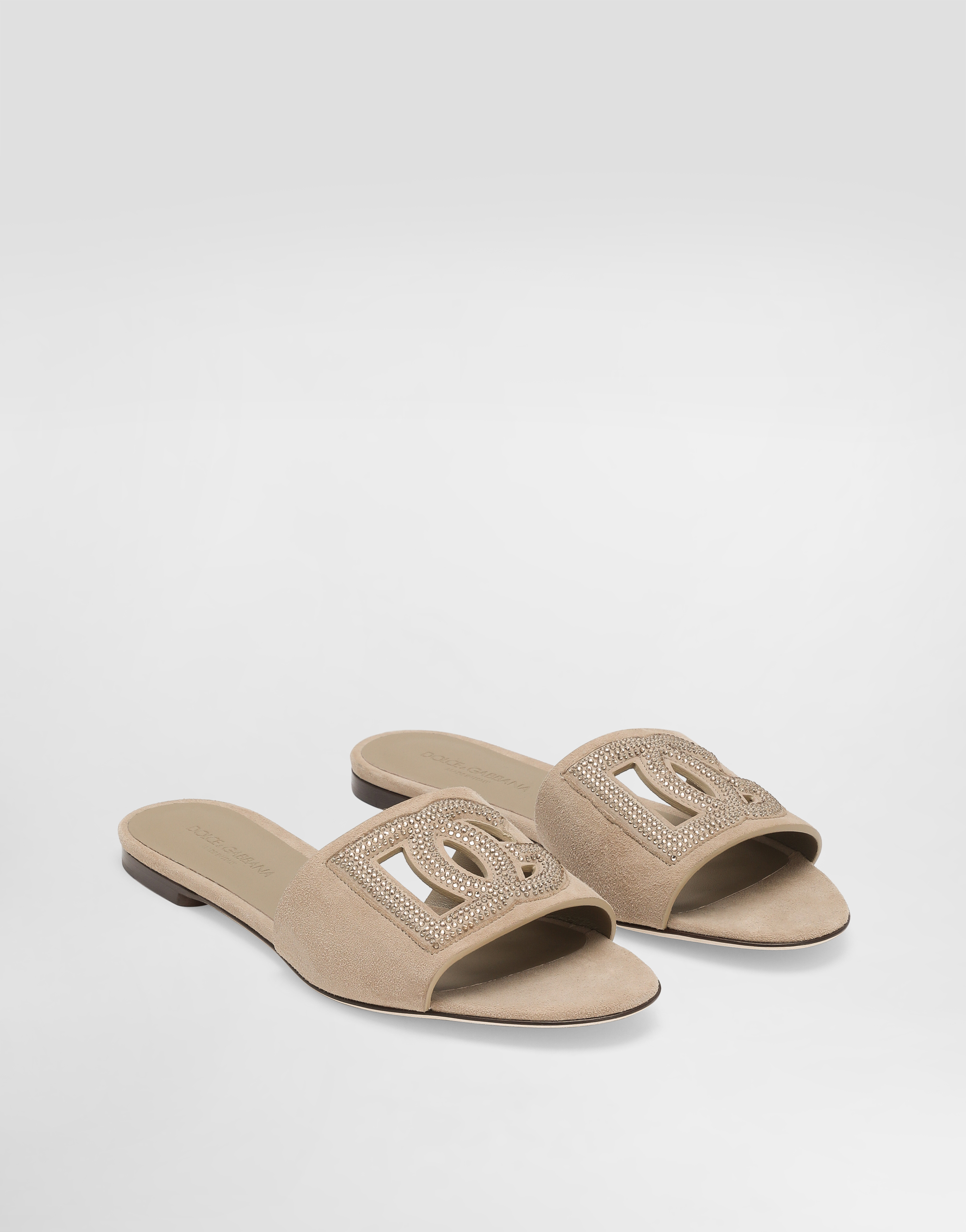 Suede slippers with rhinestones
