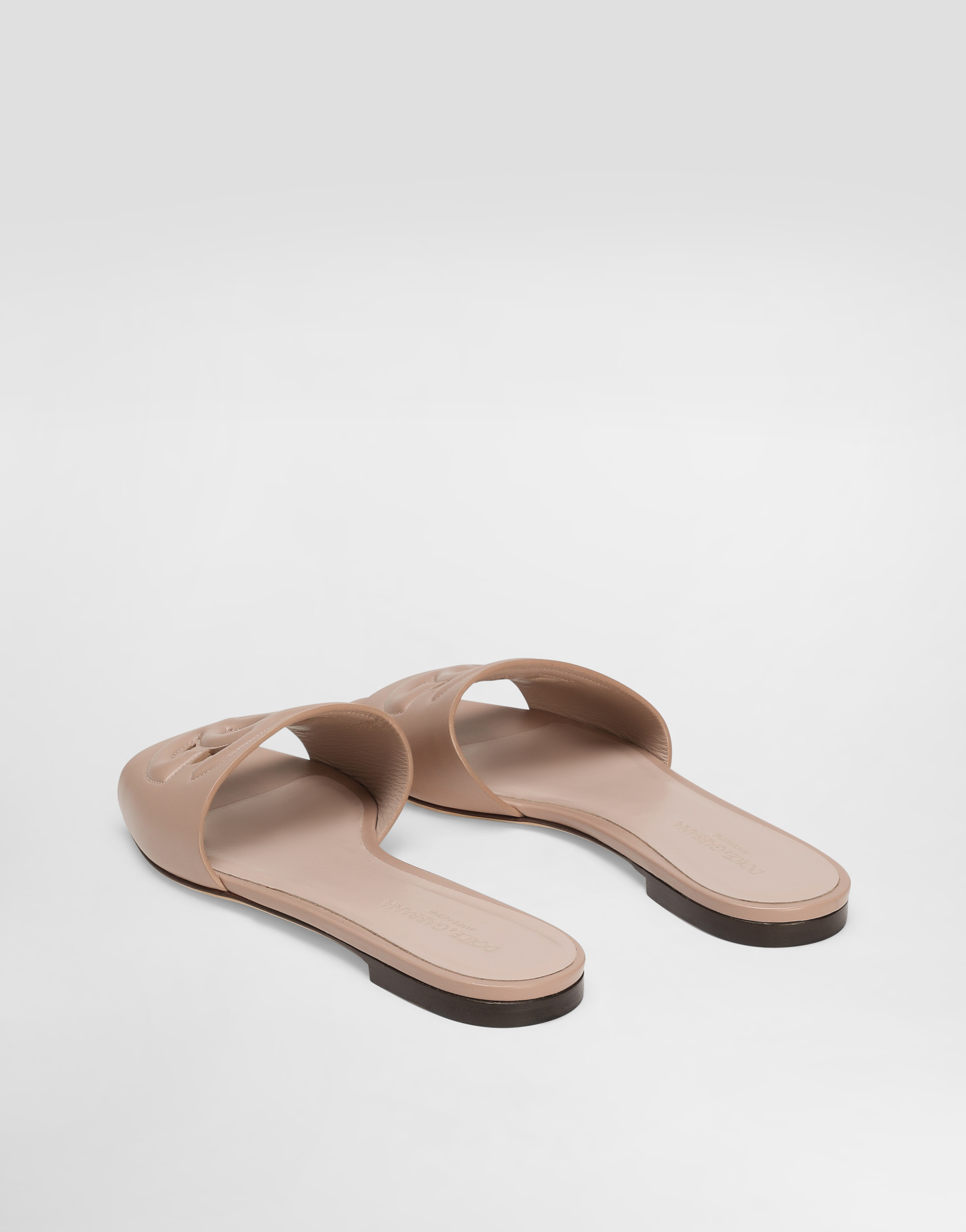 Dolce & Gabbana Women Dg Logo Leather Flat Sandals In Pale Pink