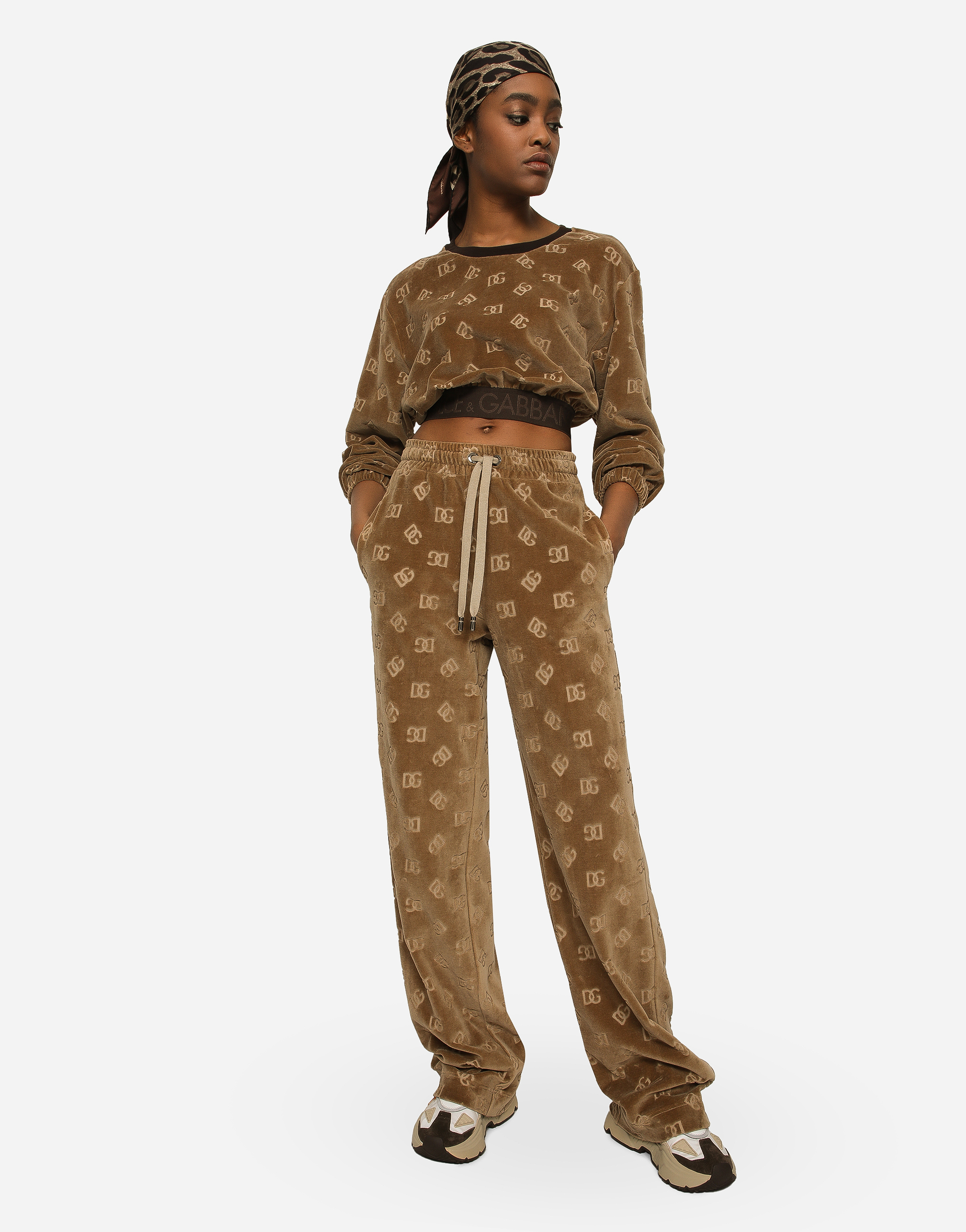 DOLCE & GABBANA CHENILLE JOGGING PANTS WITH JACQUARD DG LOGO