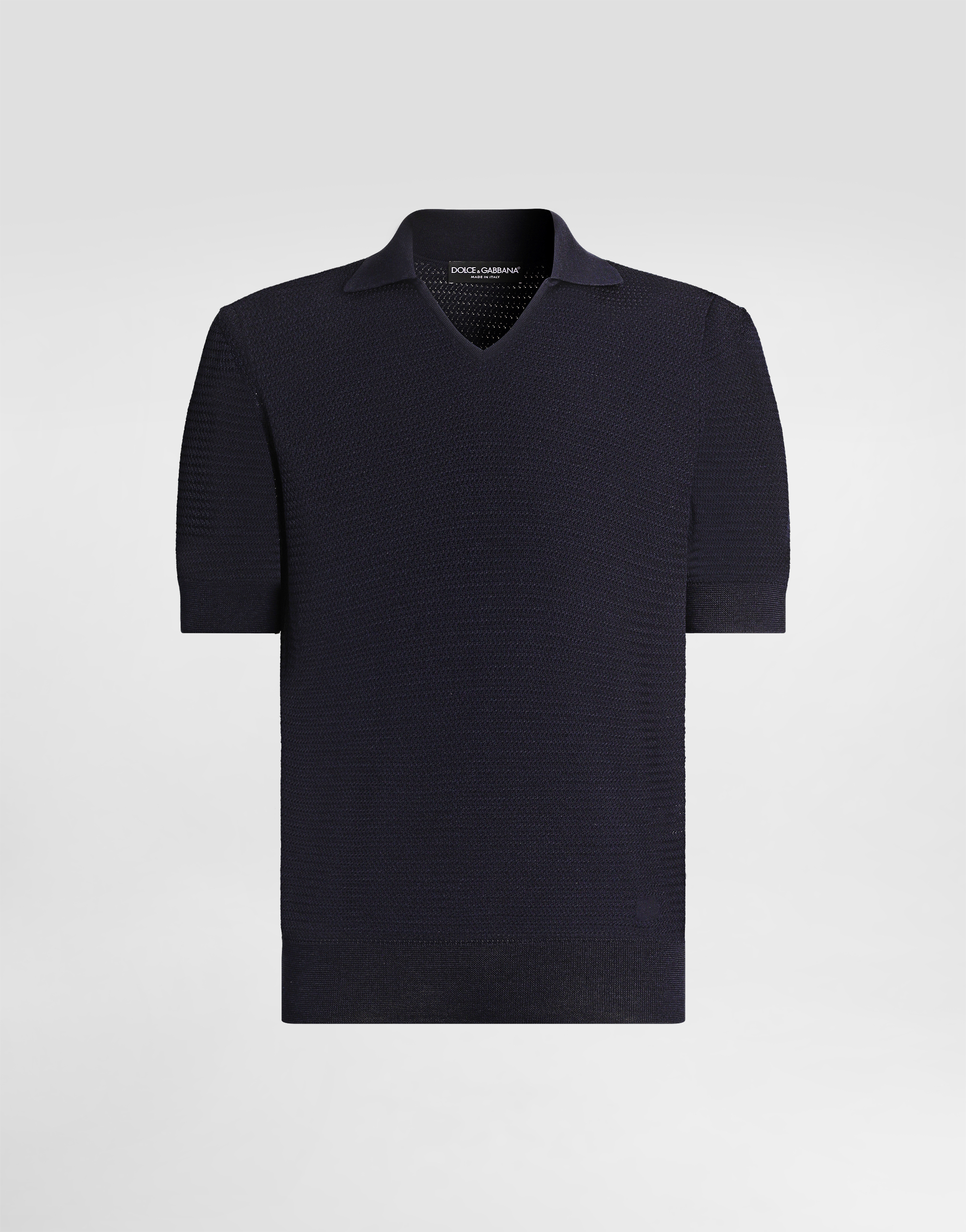 Silk polo shirt with micro-stitch detailing in Blue for Men