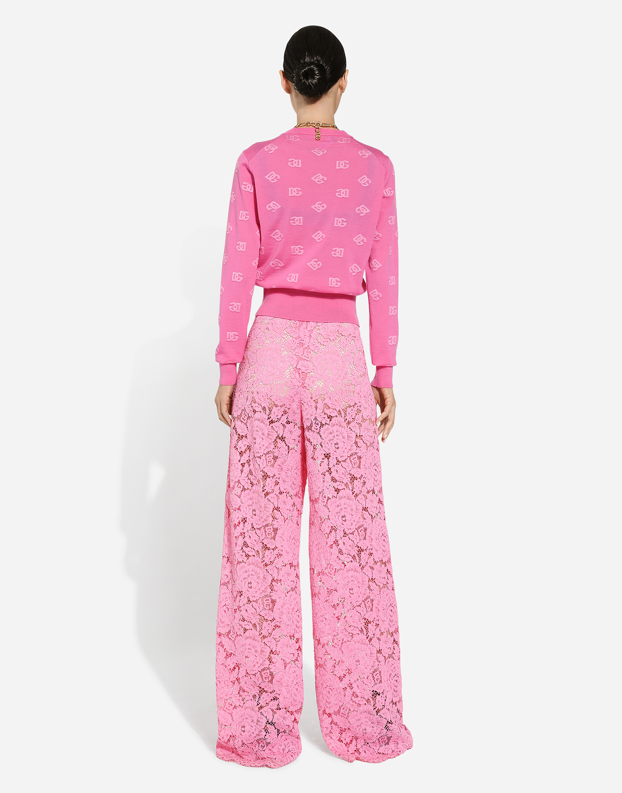 Dolce & Gabbana Jacquard-pullover Mit Logo In Fuchsia