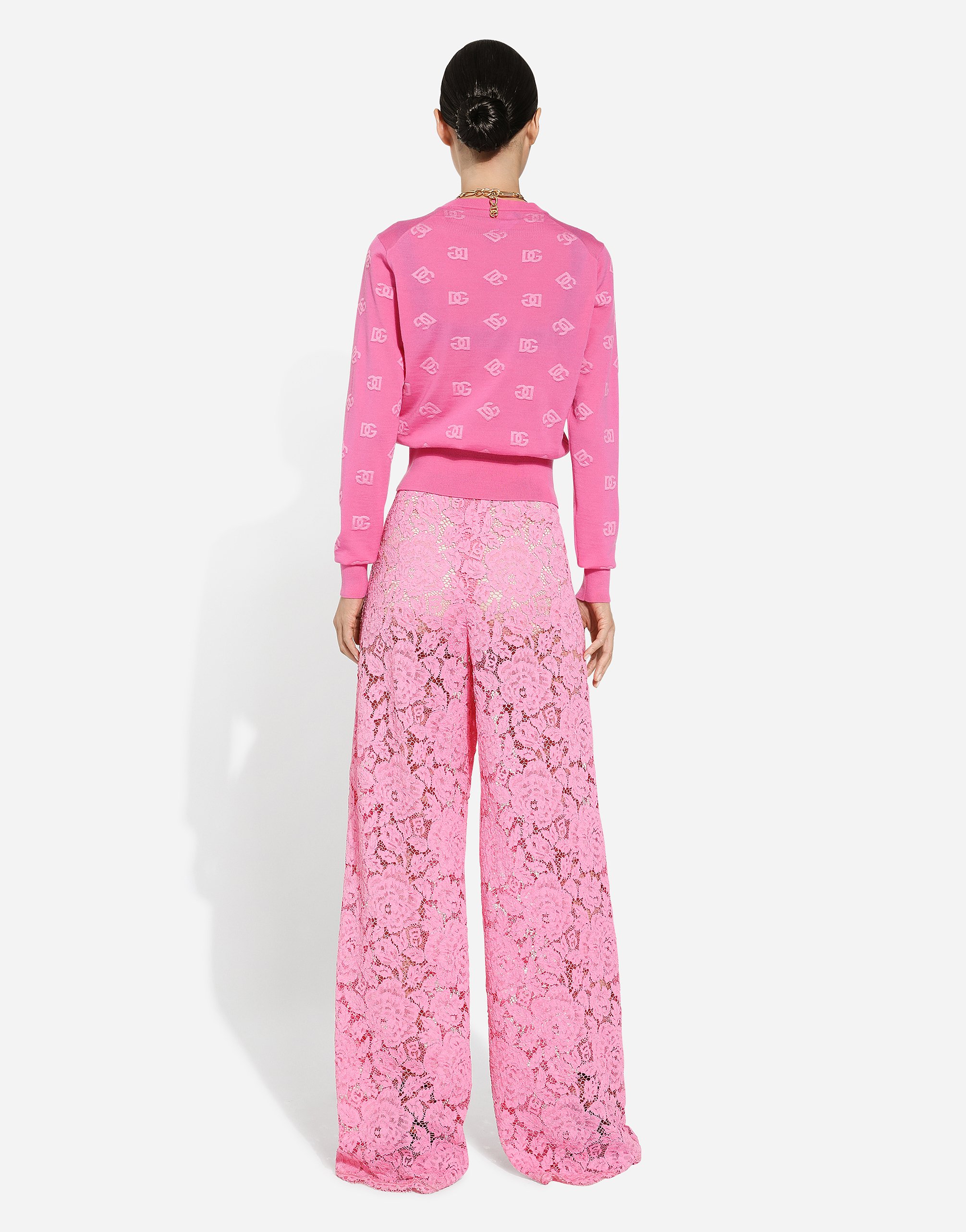 Dolce & Gabbana Jacquard-pullover Mit Logo In Fuchsia