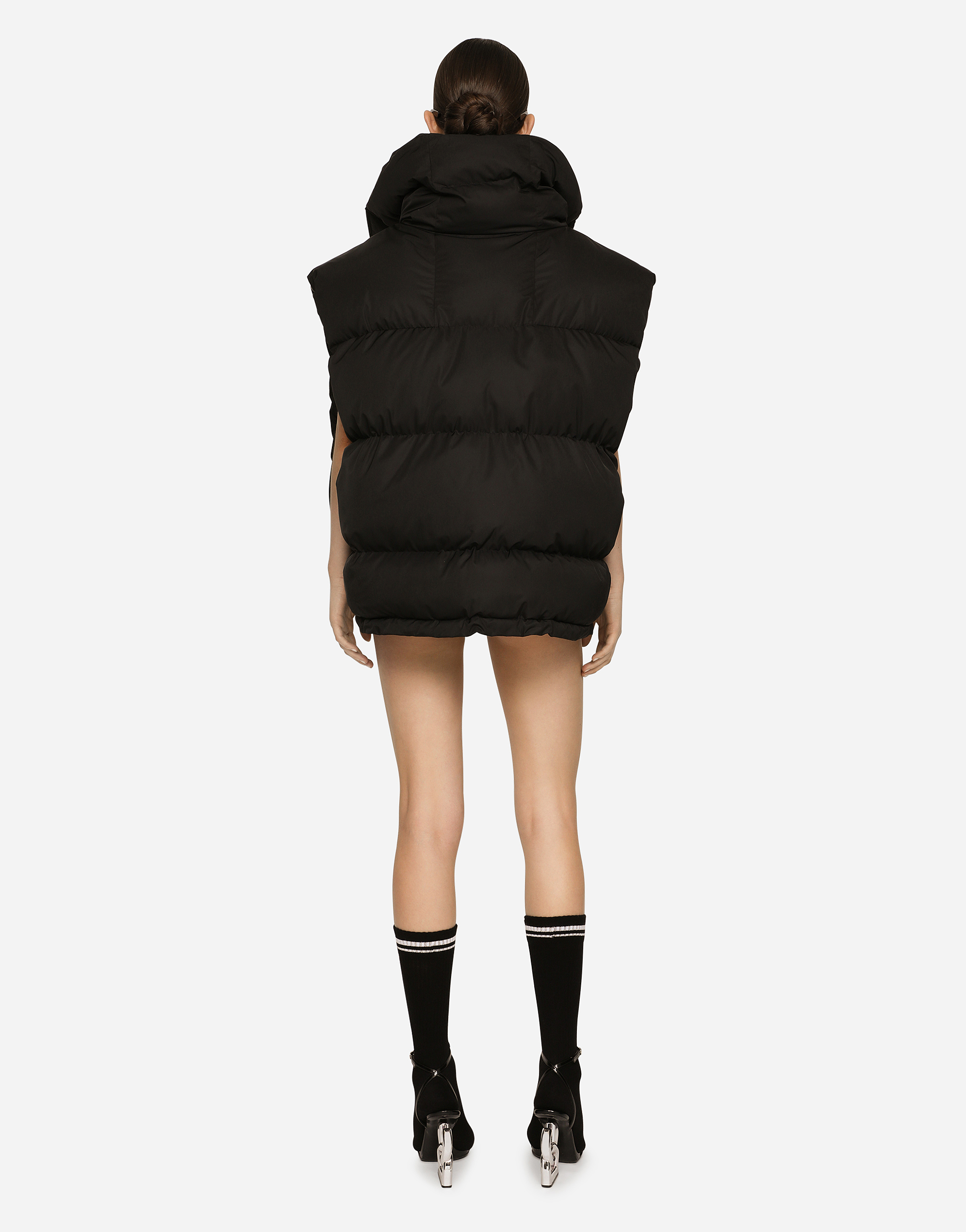 Shop Dolce & Gabbana Sleeveless Padded Nylon Down Jacket With High Neck Dgvib3 In Black