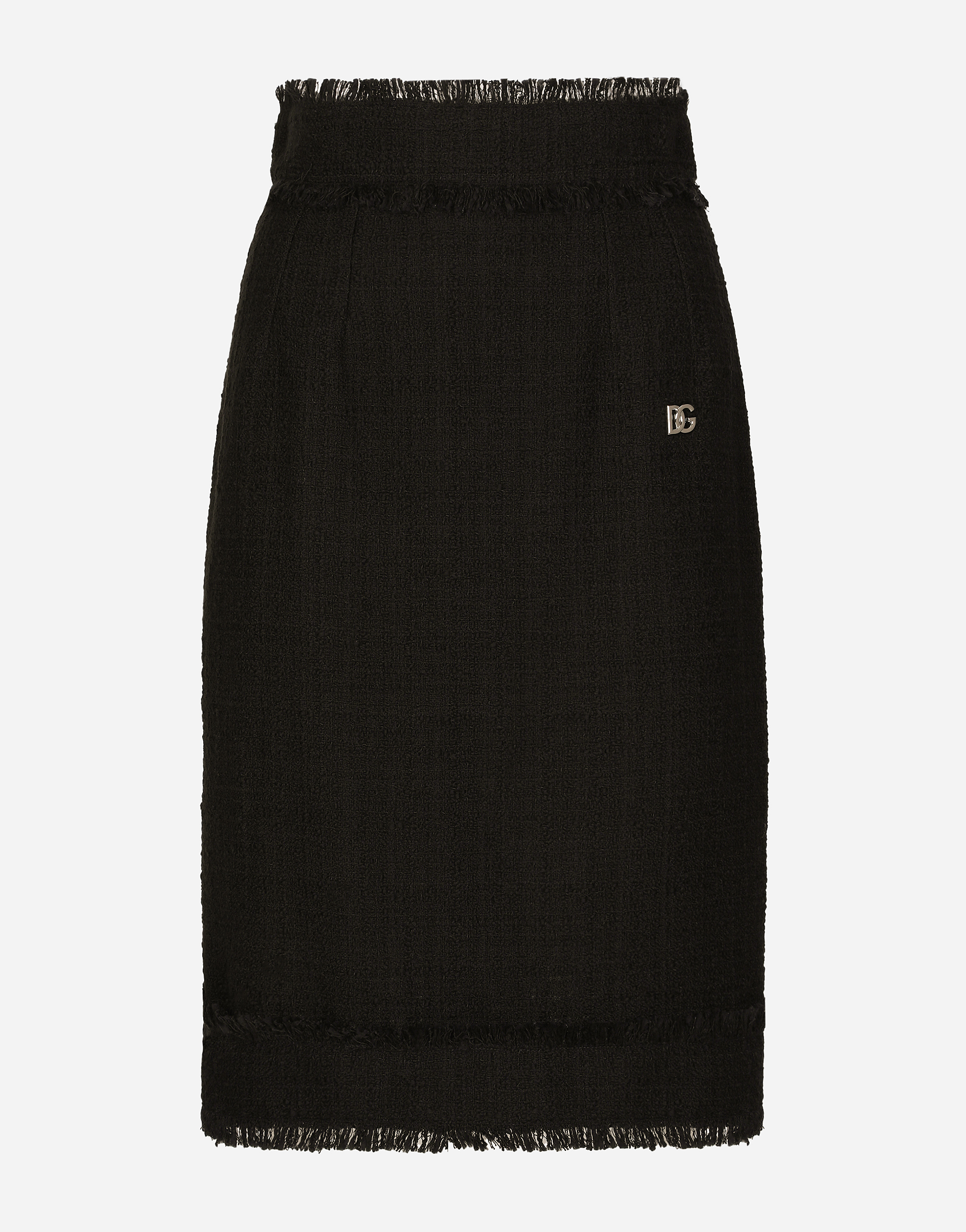 Dolce & Gabbana Tweed Midi Skirt With Dg Logo In Black