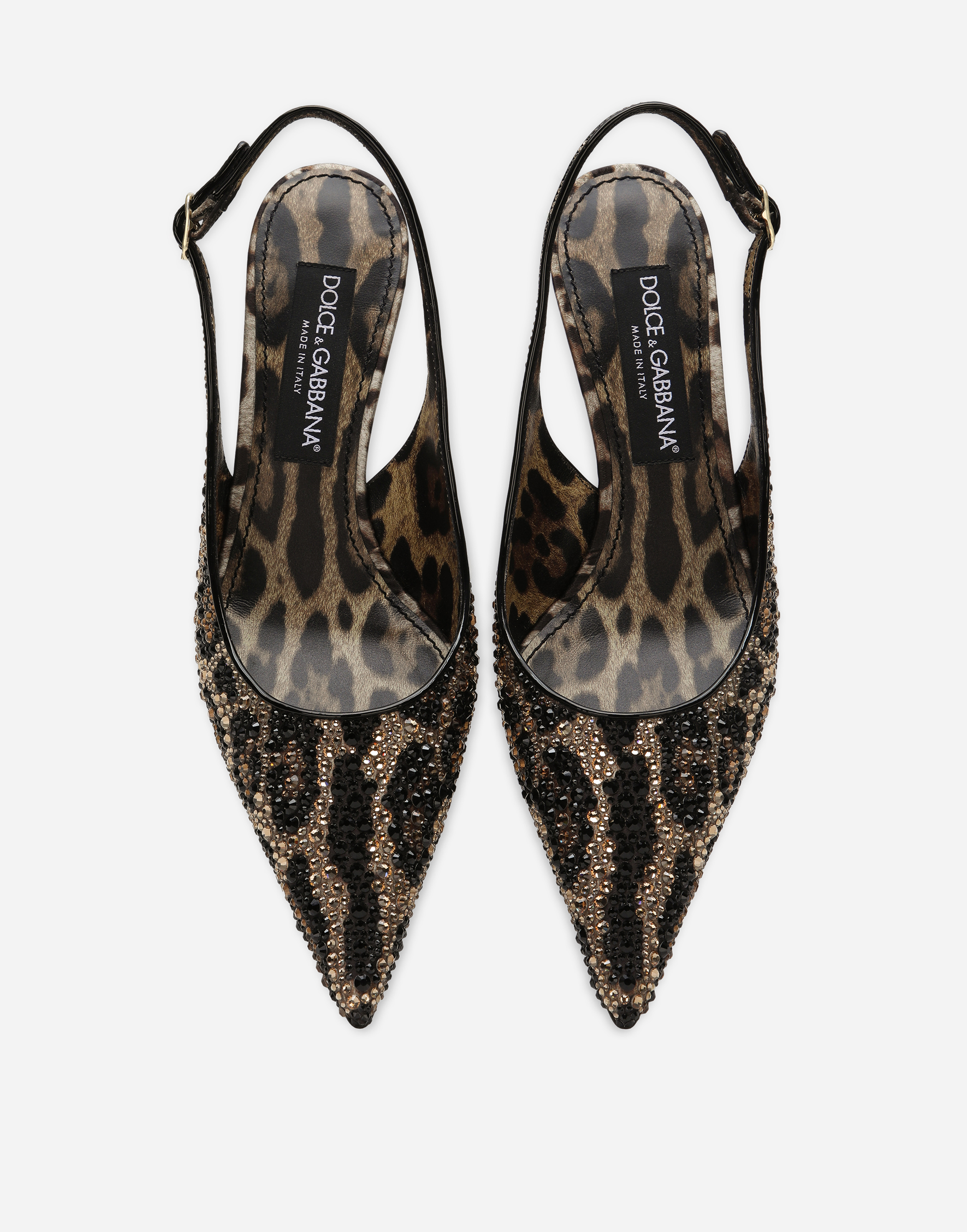 Shop Dolce & Gabbana Satin Slingbacks With Fusible Rhinestones In Animal Print