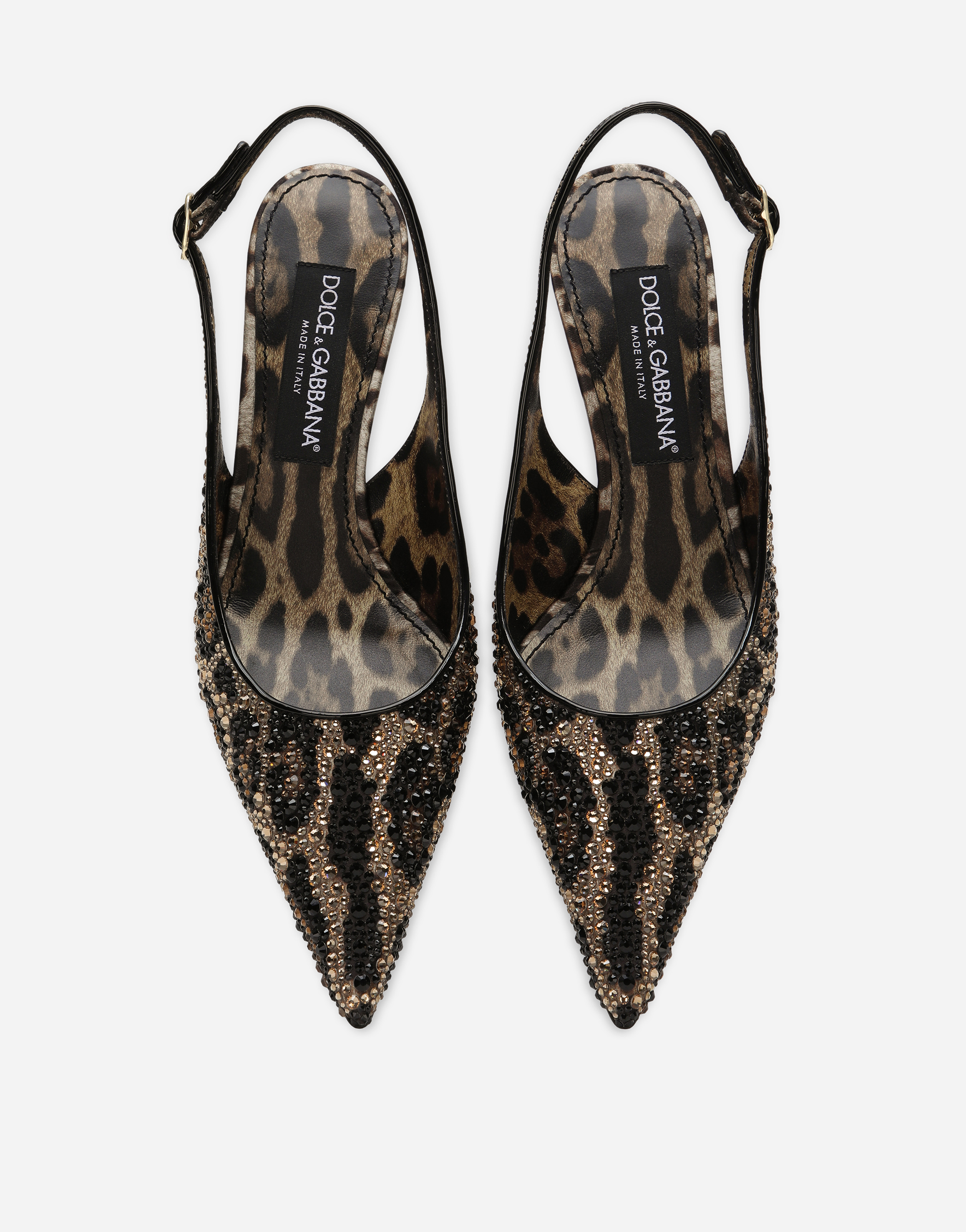 Dolce & Gabbana Satin Slingbacks With Fusible Rhinestones In Animal Print