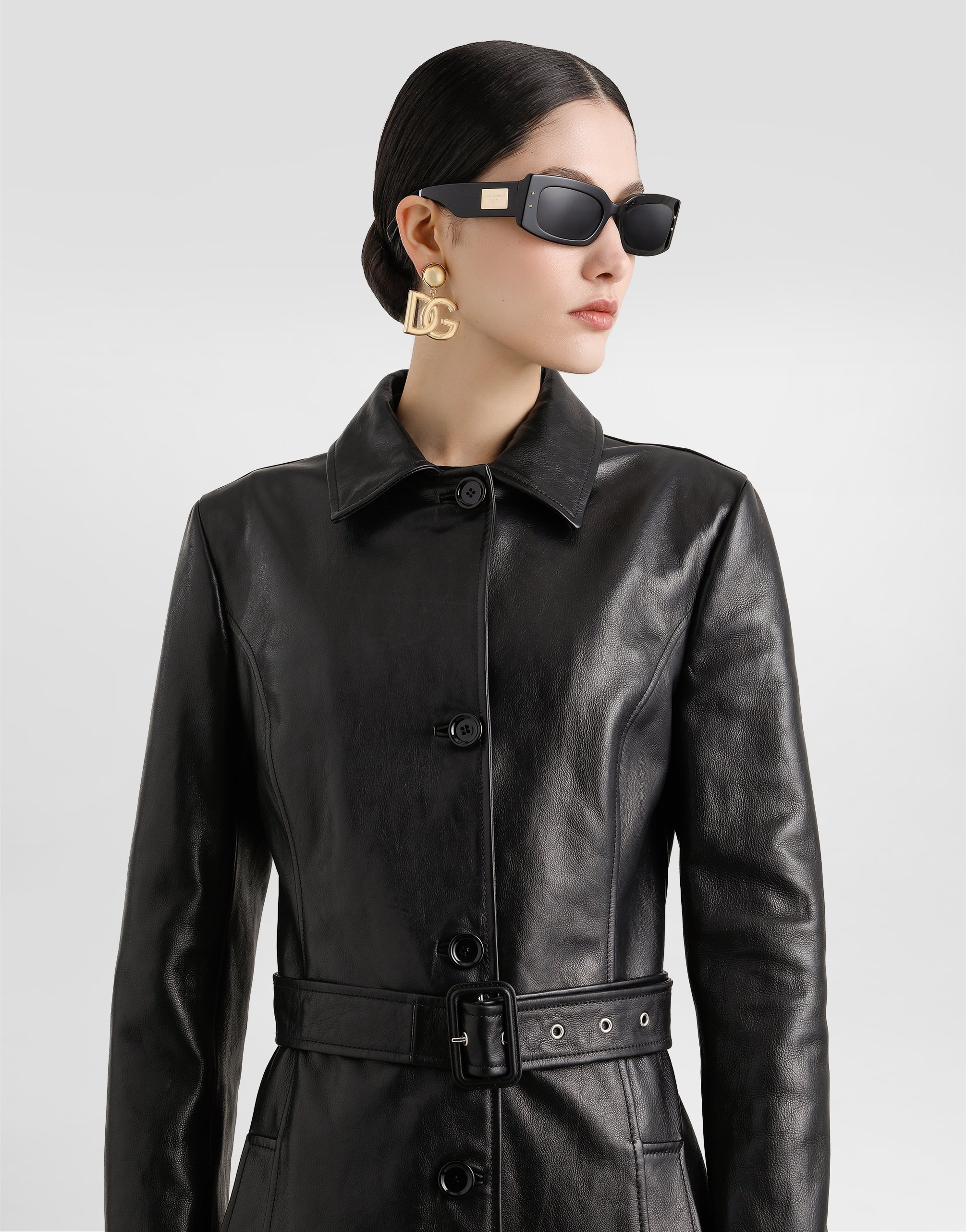 Dolce & Gabbana Single-breasted Calf Leather Coat In Black