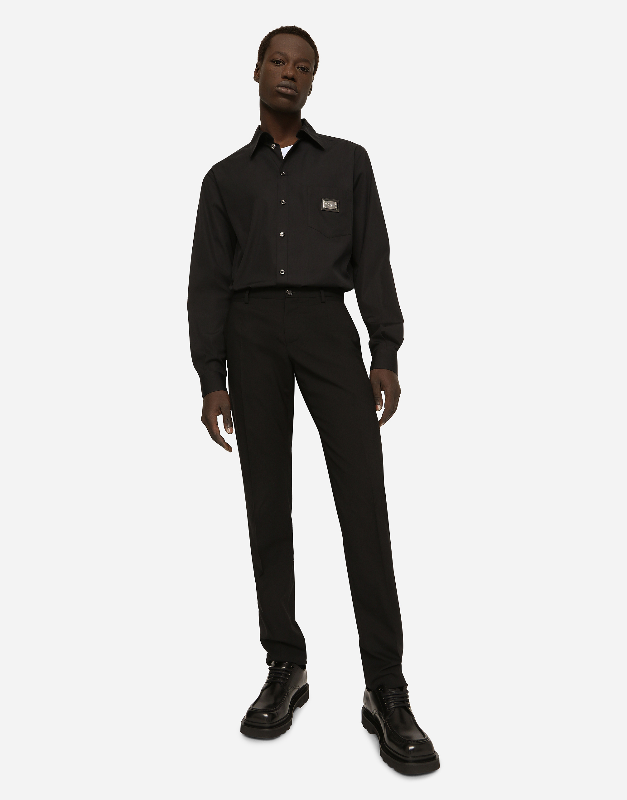 Dolce & Gabbana Cotton Martini-fit Shirt With Branded Tag In Black