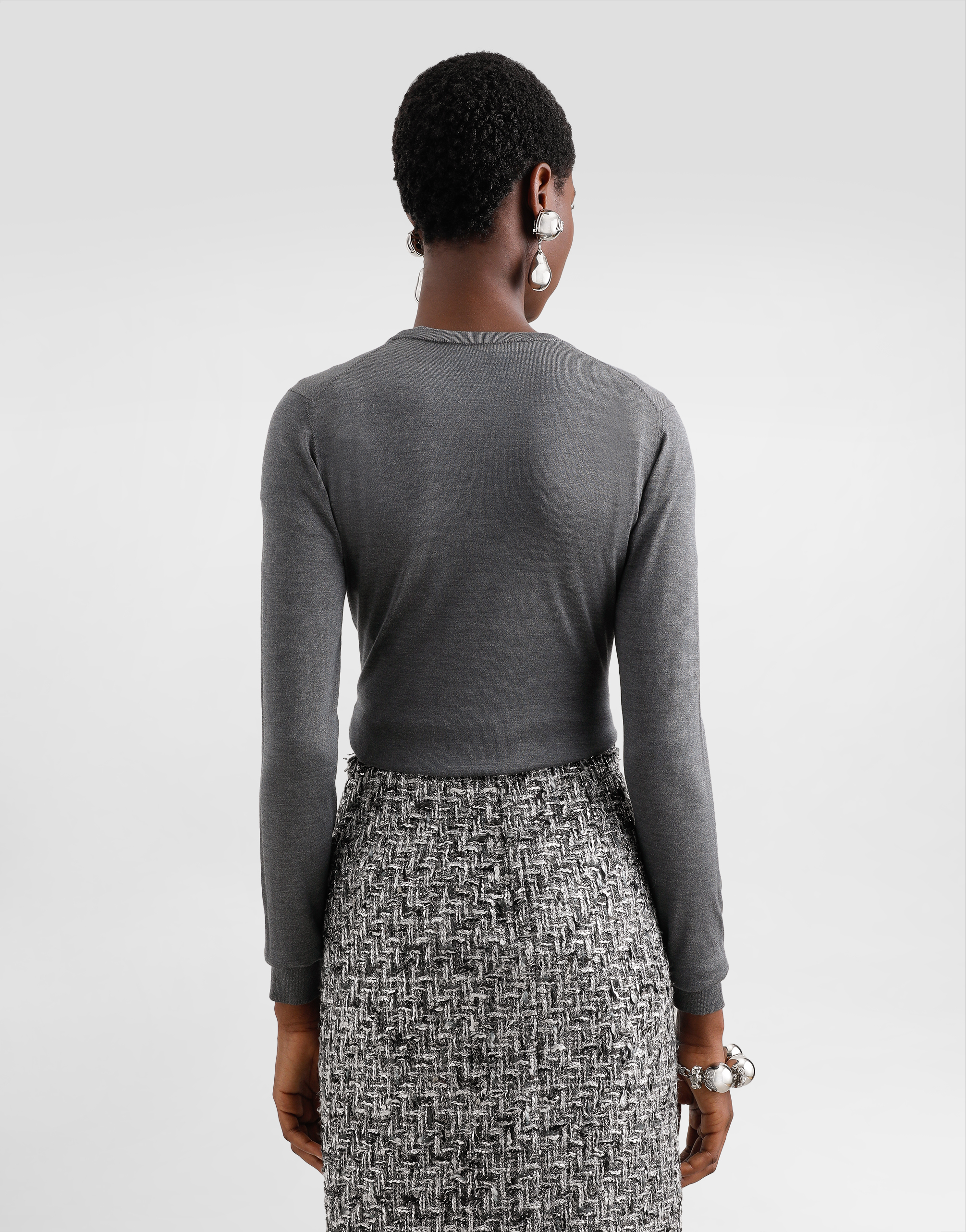 Dolce & Gabbana Silk V-neck Cardigan With Dg Logo Embroidery In Grey