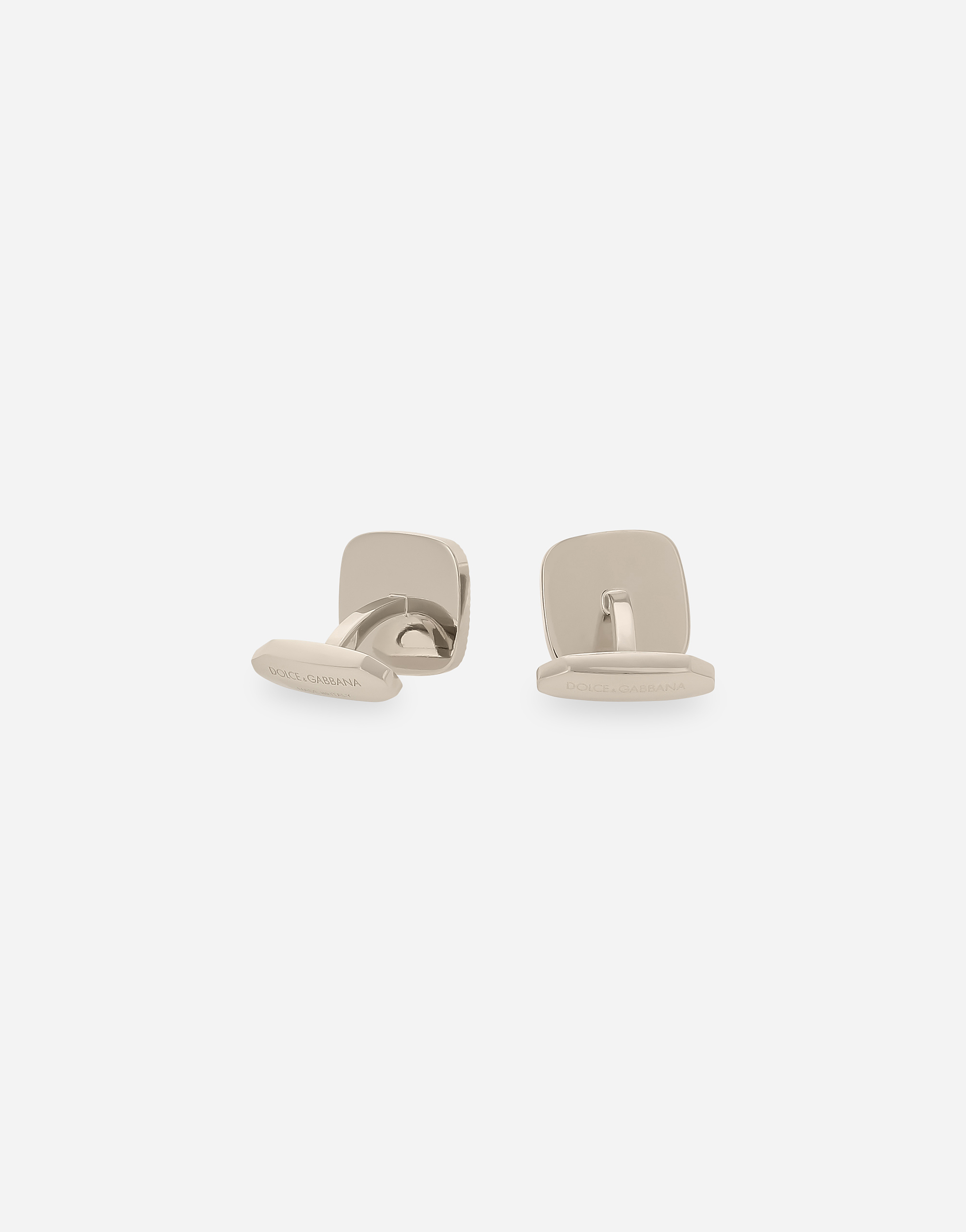 Dolce & Gabbana Square Enameled Cufflinks In Silver