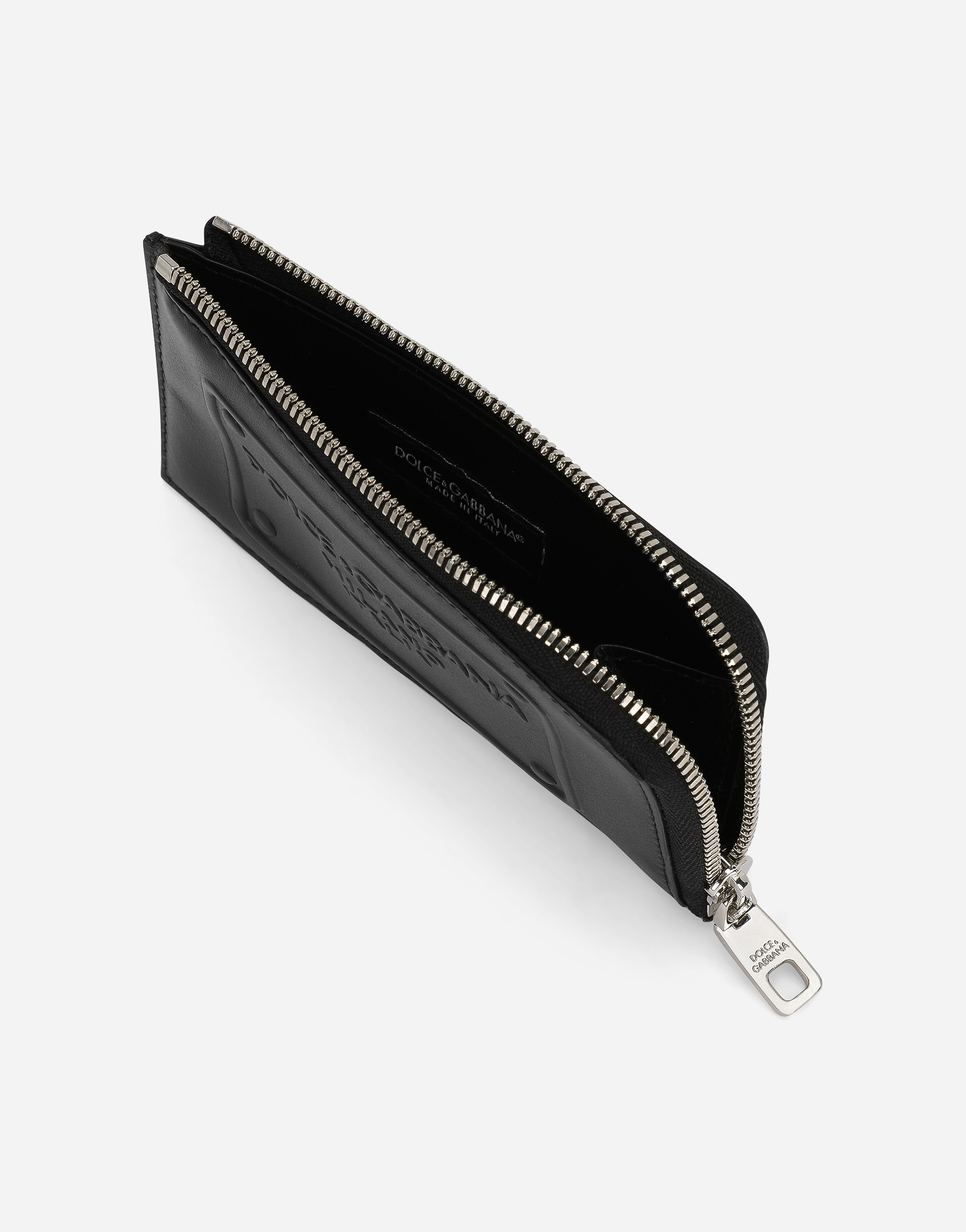 Shop Dolce & Gabbana Calfskin Card Holder With Raised Logo In Black