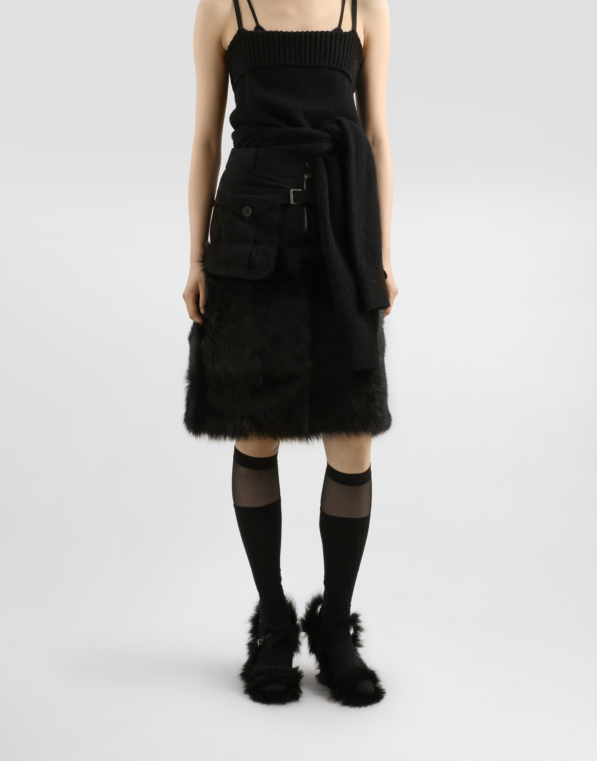 Midi skirt with fur