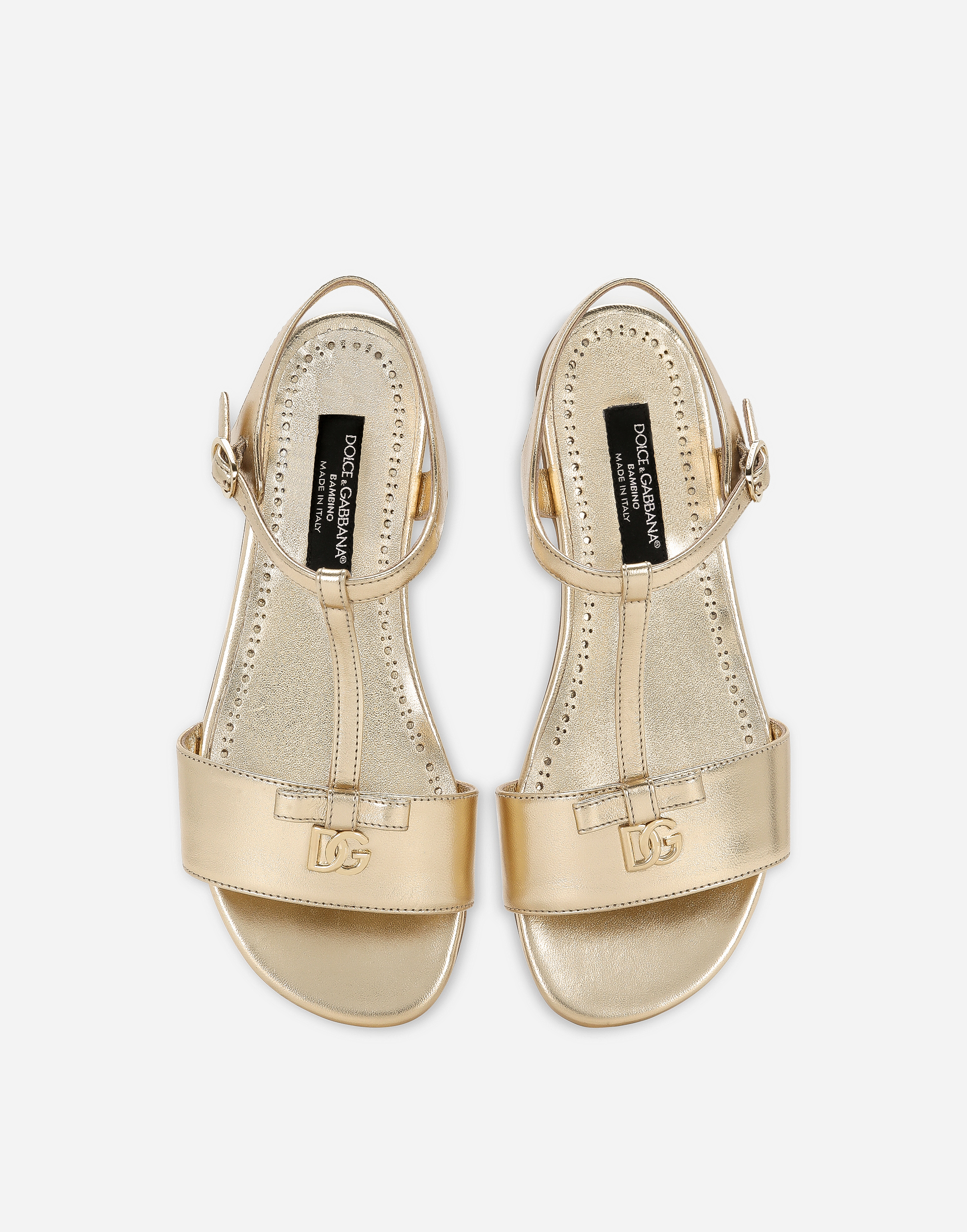 Shop Dolce & Gabbana Foiled Leather Sandals In Gold