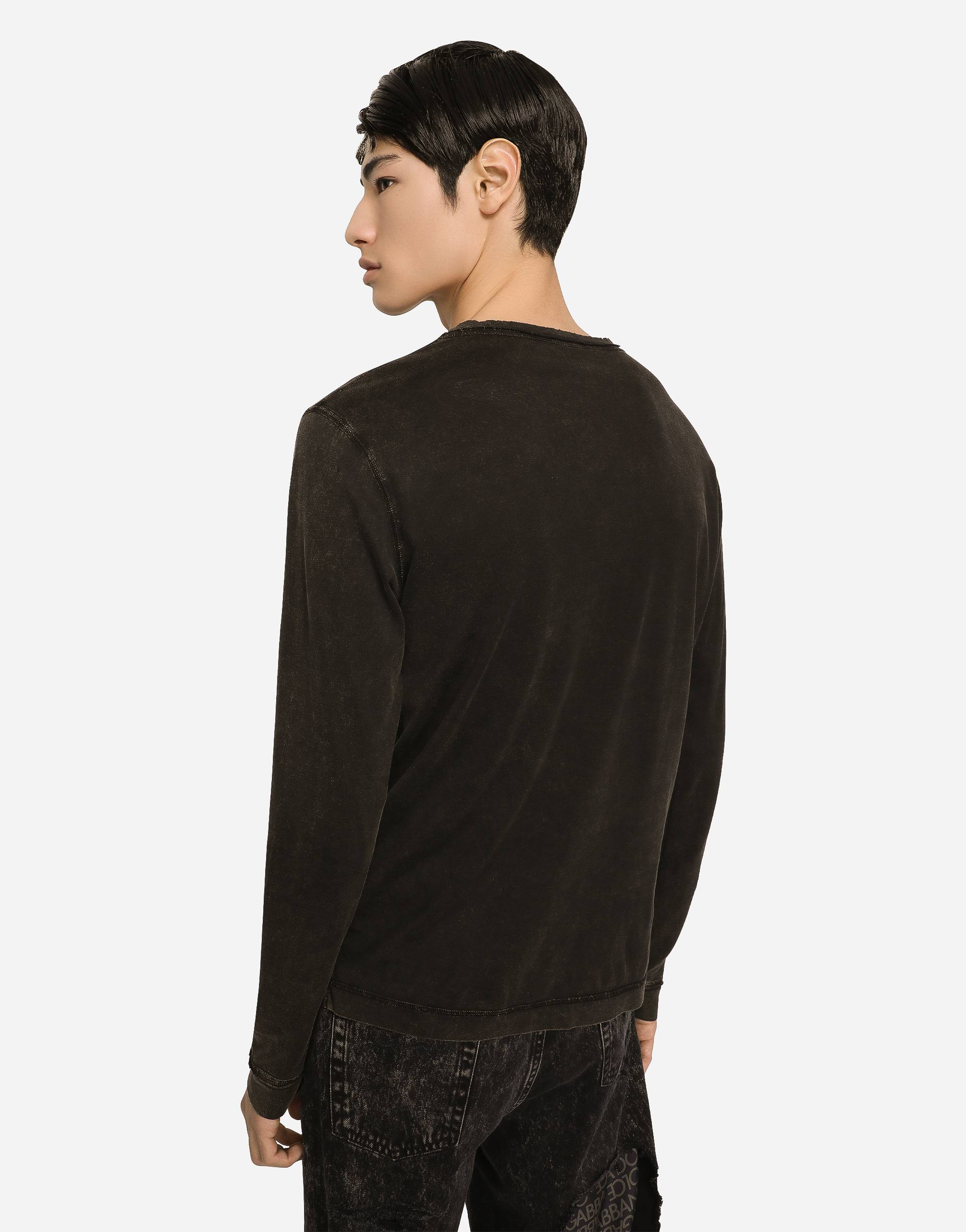 DOLCE & GABBANA LONG-SLEEVED OVERDYED JERSEY T-SHIRT