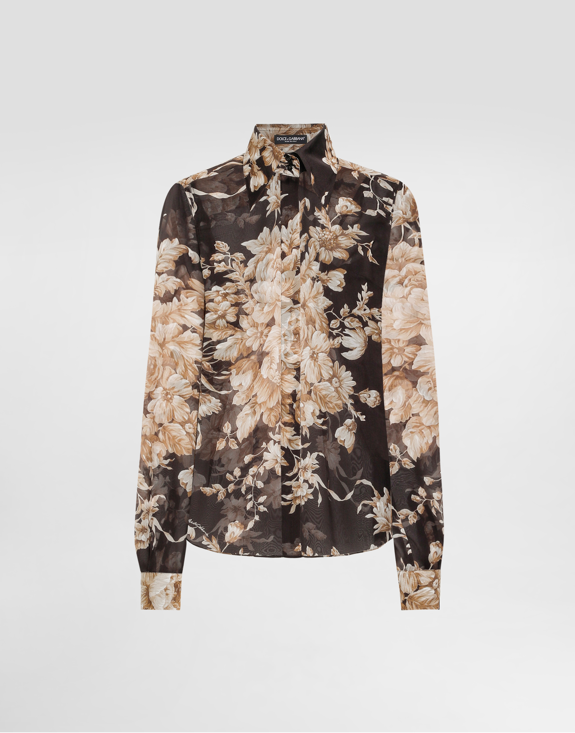 Dolce & Gabbana Floral-print Chiffon Shirt In Brown