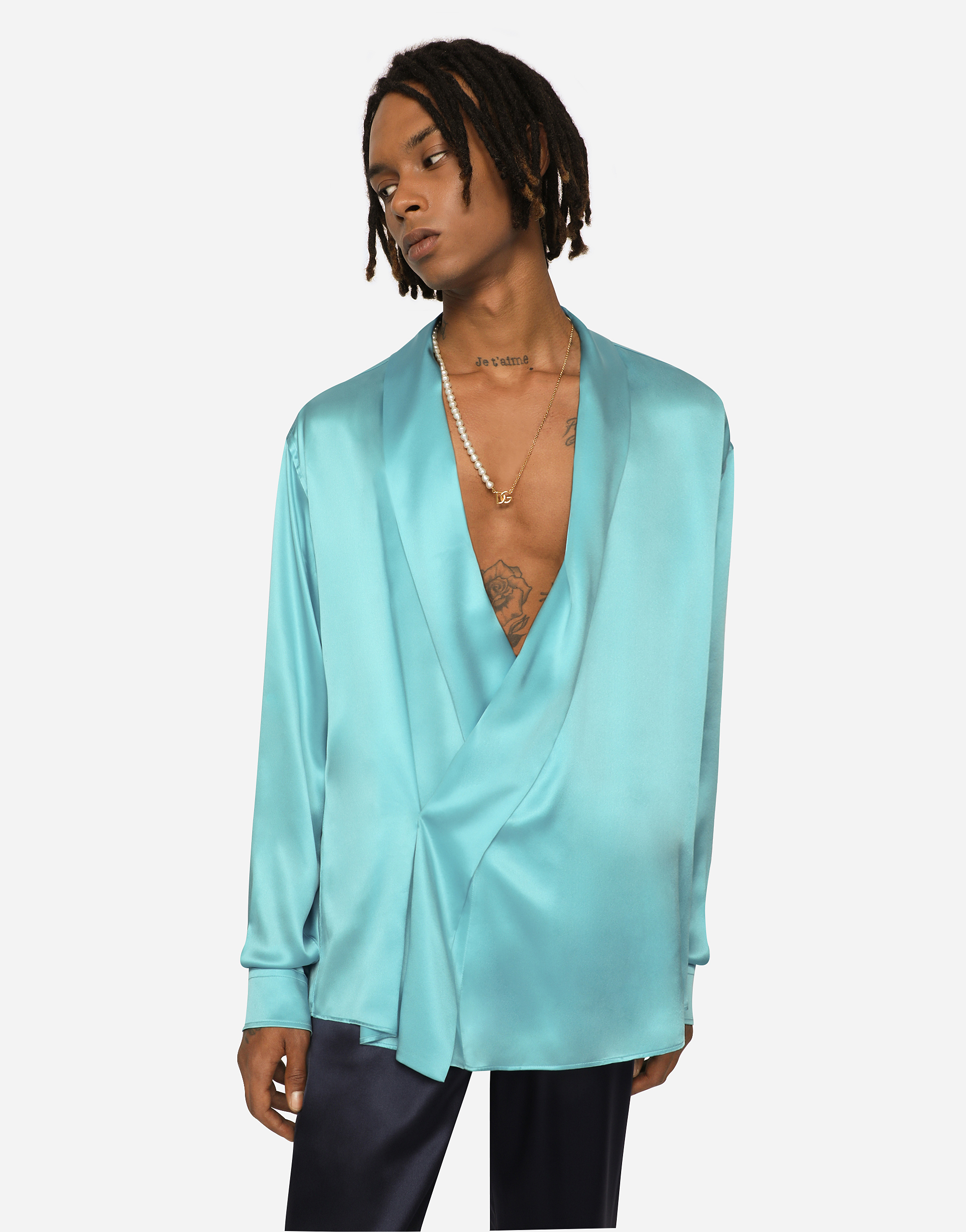 DOLCE & GABBANA OVERSIZE SILK SATIN SHIRT