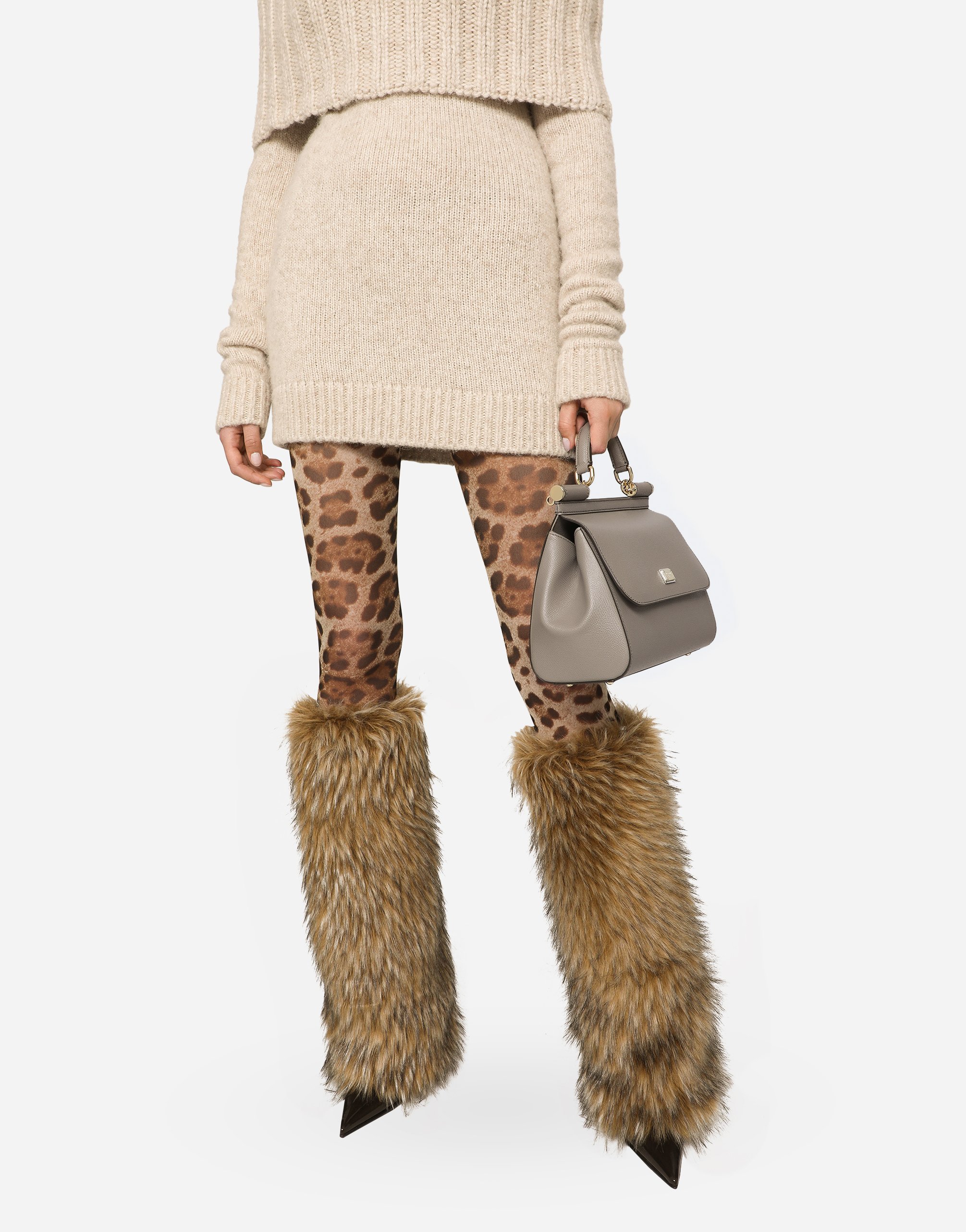 Dolce & Gabbana Mittelgrosse Sicily Tasche Aus Dauphine-leder In Grey