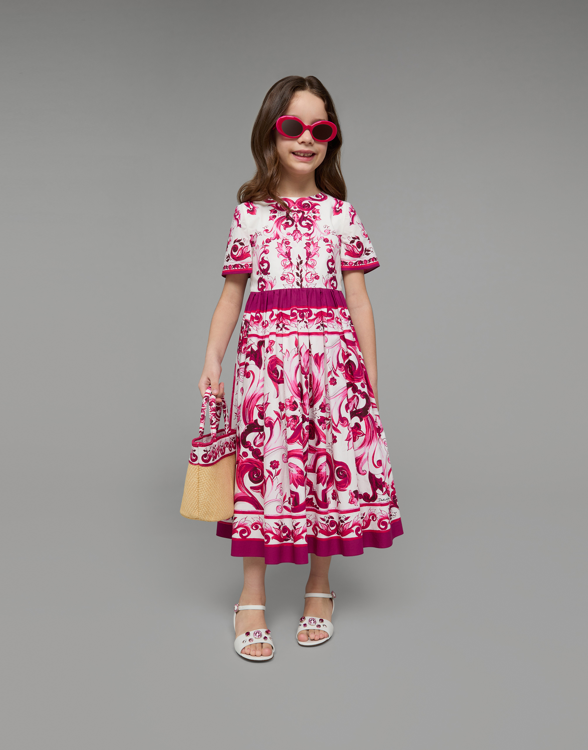 Shop Dolce & Gabbana Long Majolica-print Poplin Dress In Multicolor