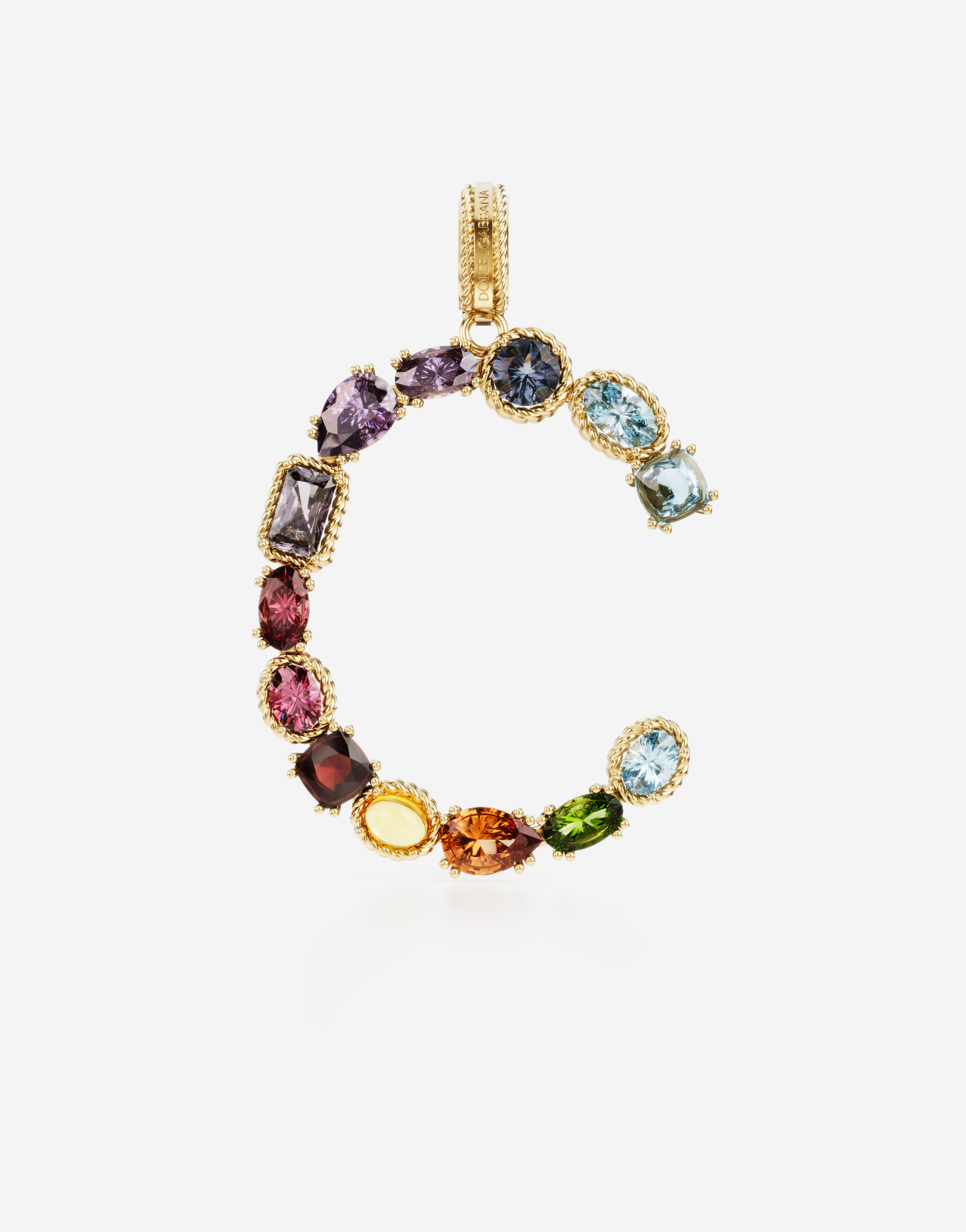 Dolce & Gabbana Rainbow Alphabet C 18 Kt Yellow Gold Charm With Multicolor Fine Gems Gold Female Onesize