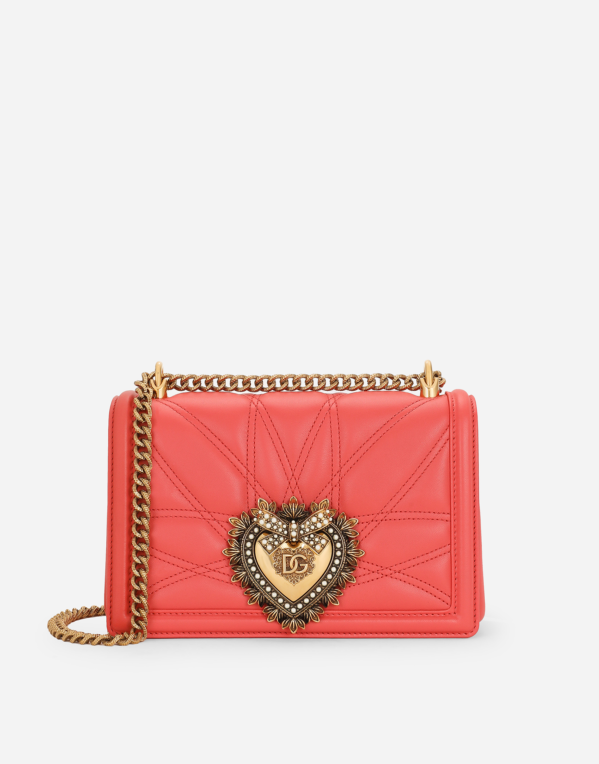 Dolce & Gabbana Medium Devotion Quilted Shoulder Bag In Orange