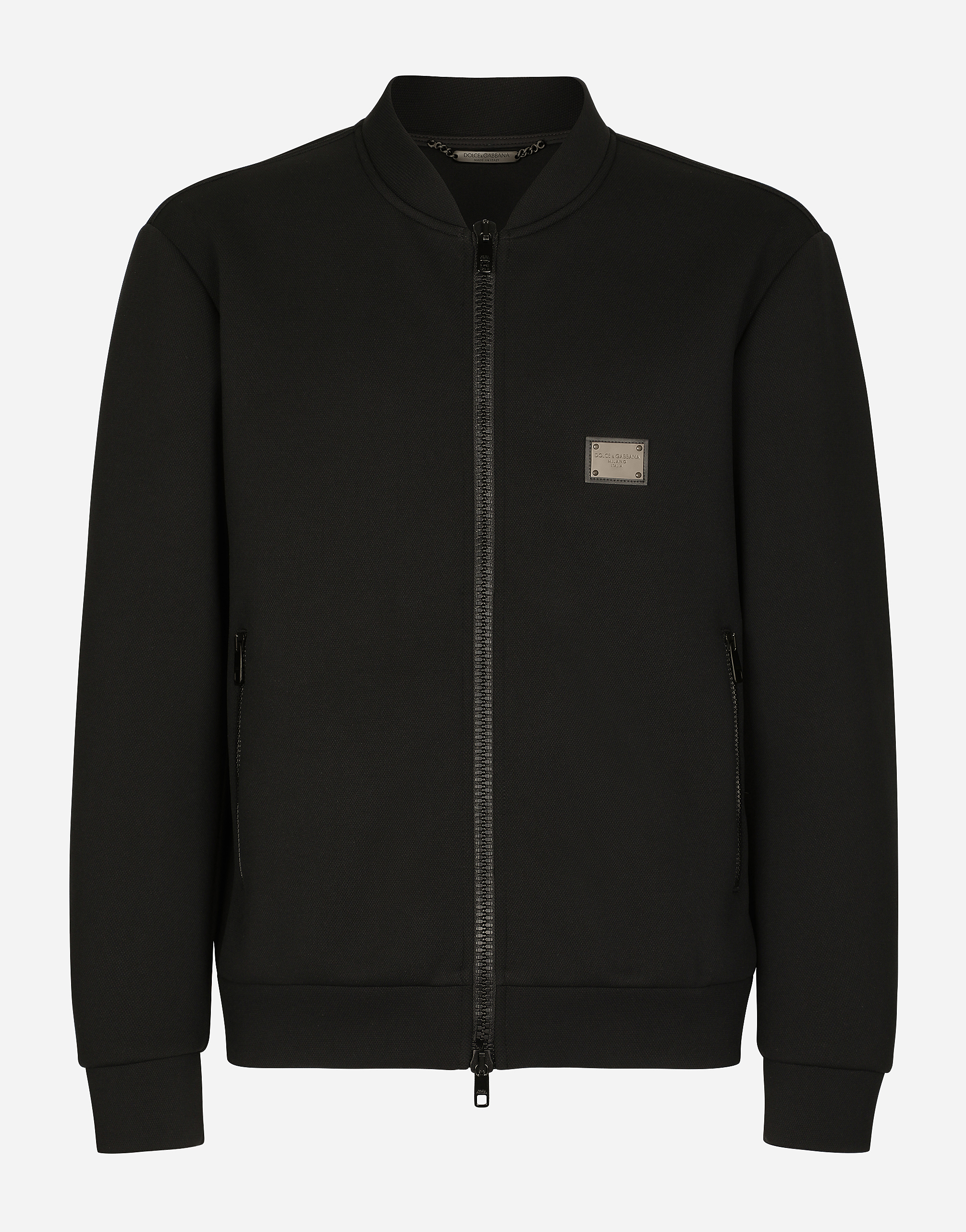 Dolce & Gabbana Technical Piqué Jacket With Branded Tag In Black