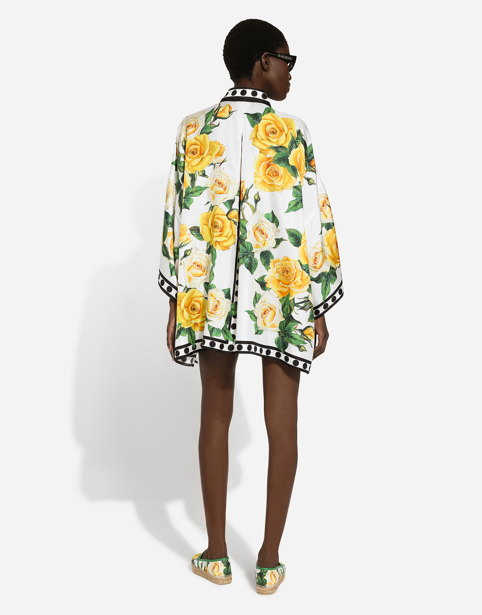 Shop Dolce & Gabbana Oversize Silk Shirt With Yellow Rose Print