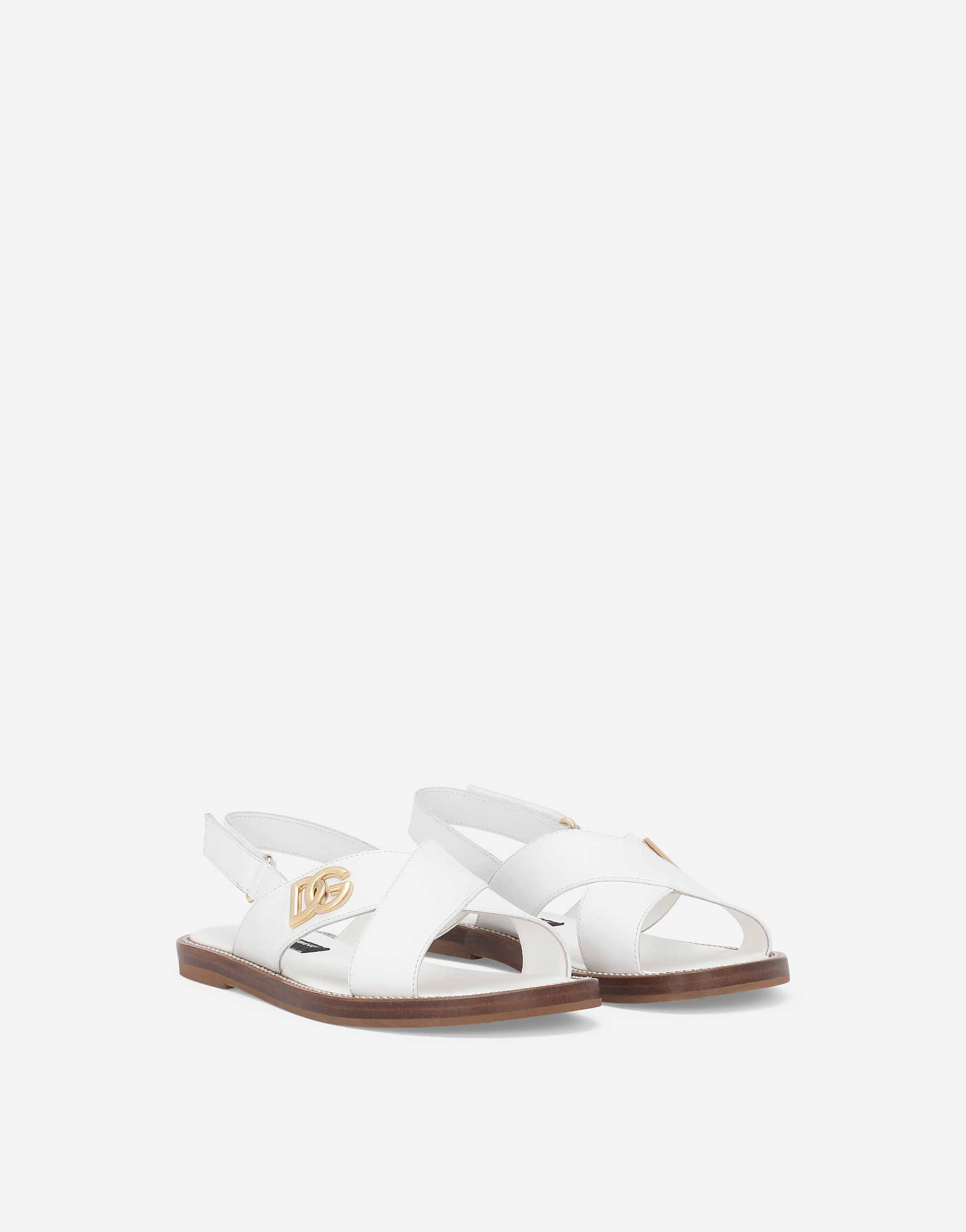 Dolce & Gabbana Kids' Calfskin Sandals With Dg Logo In White