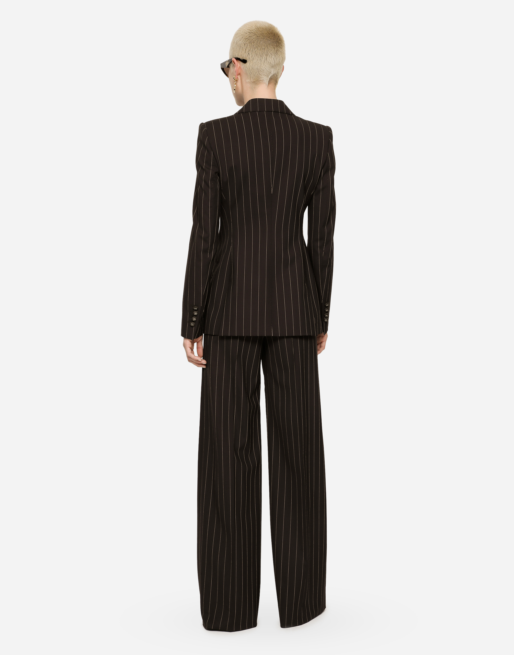 Dolce & Gabbana Giacca Turlington Monopetto In Gessato Di Lana In Multicolor