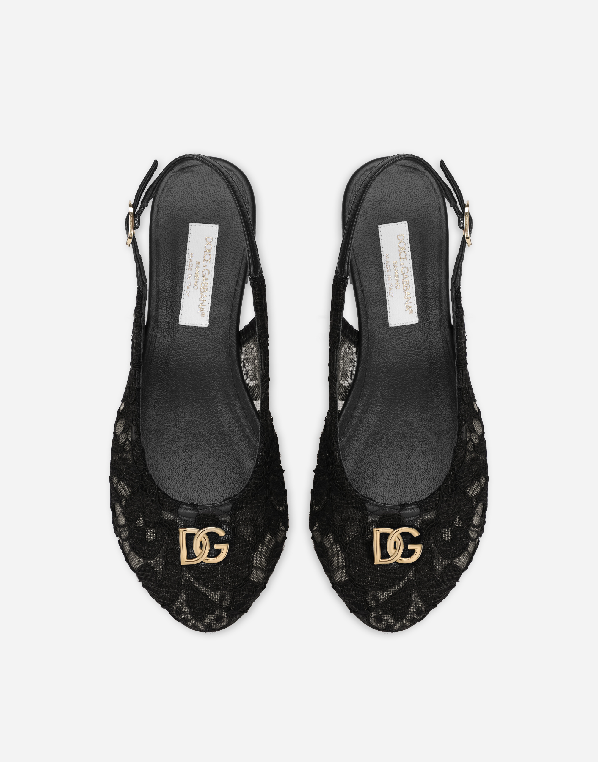 Dolce & Gabbana Cordonetto Lace Slingbacks With Dg Logo In Black