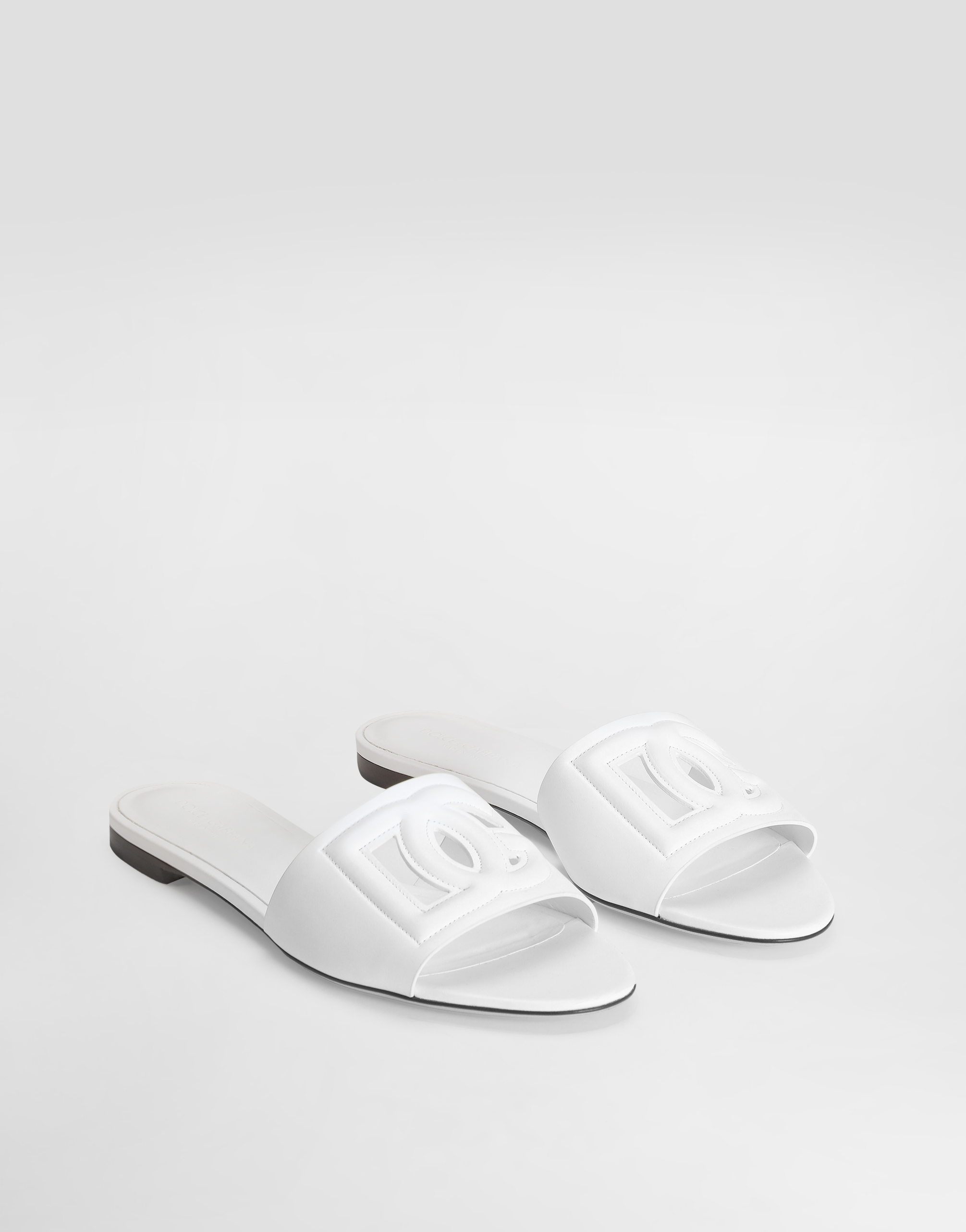 Dolce & Gabbana Dg Millennials Logo Leather Flat Slides In White