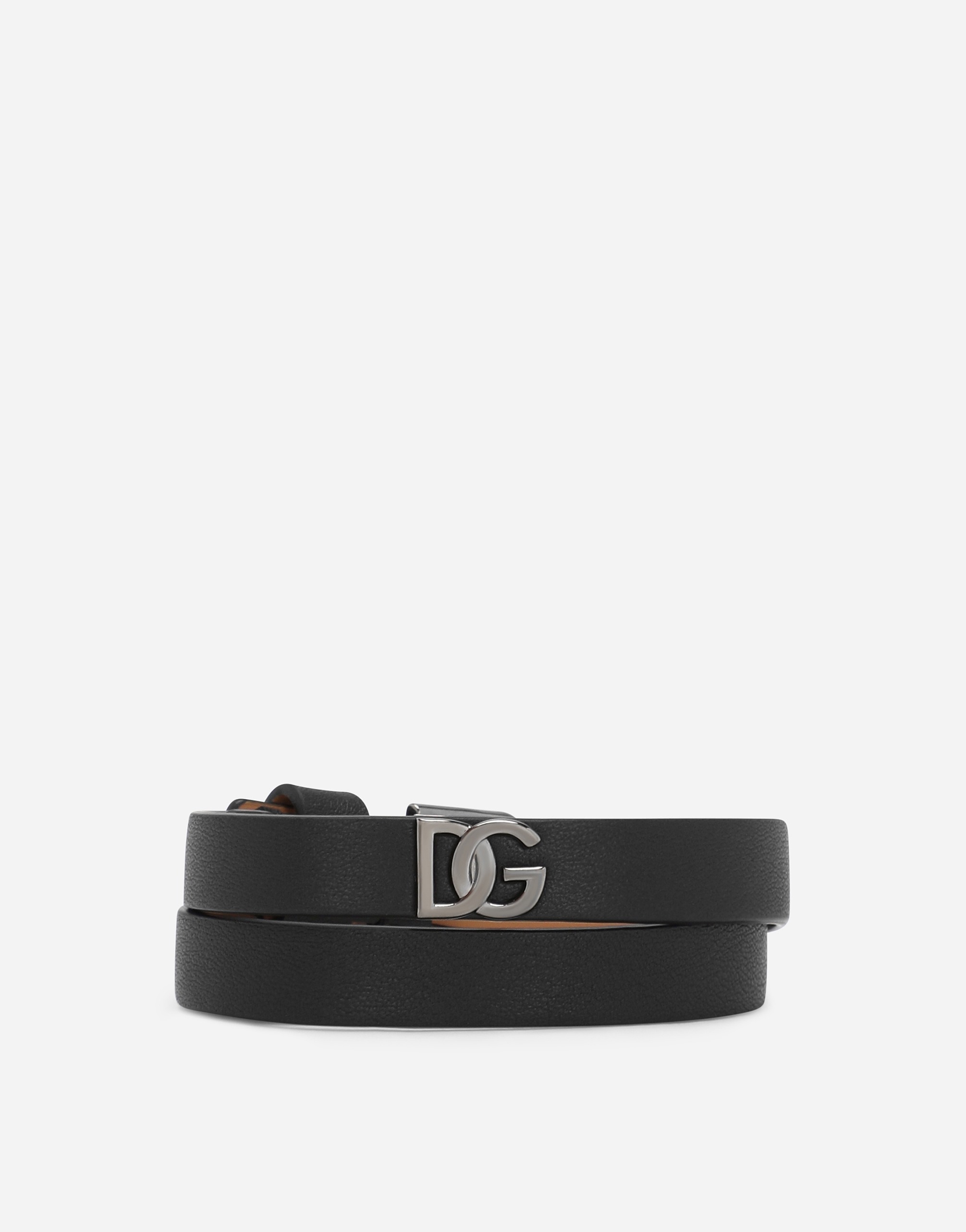 Shop Dolce & Gabbana Calfskin Bracelet With Dg Logo In ブラック