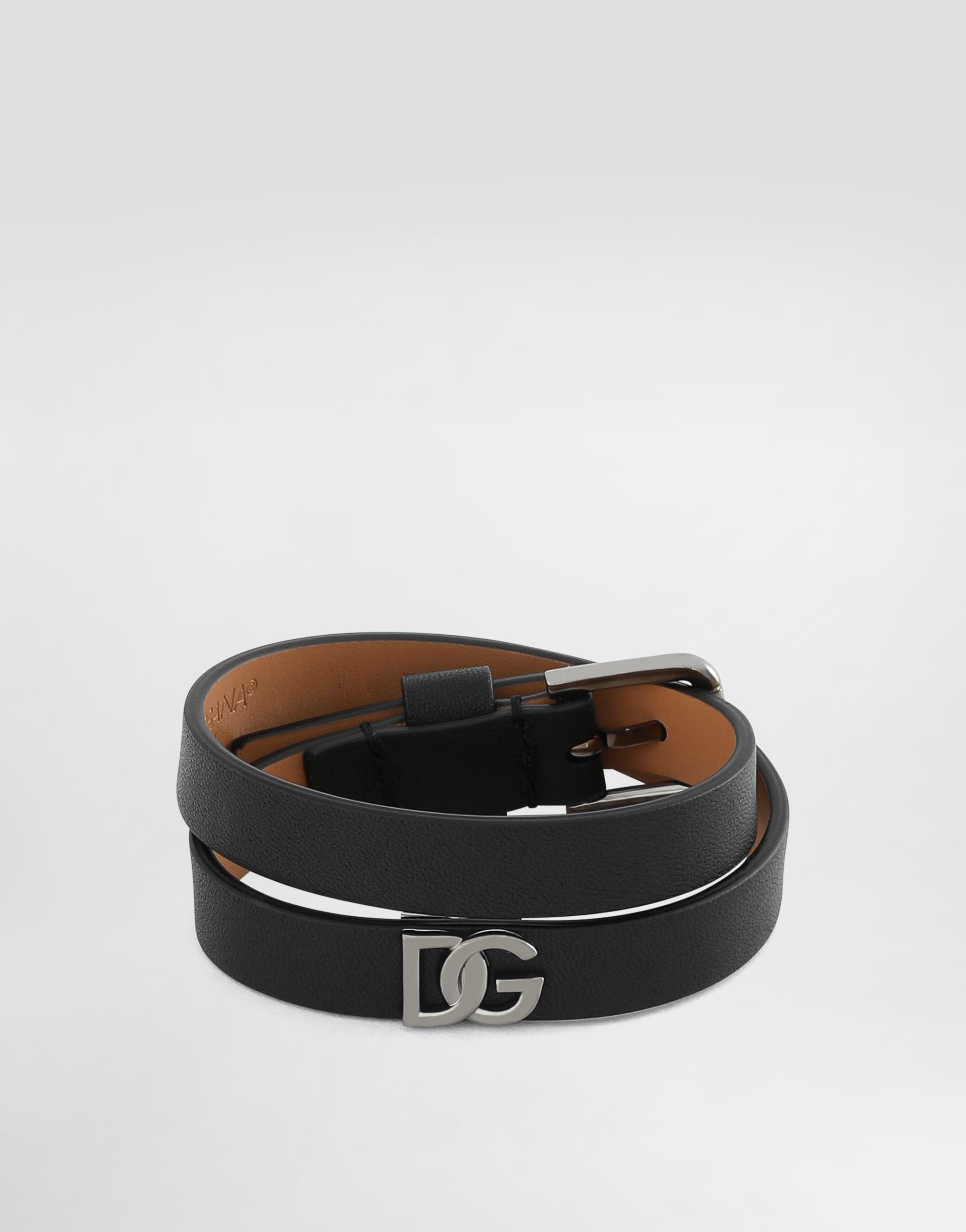 Shop Dolce & Gabbana Calfskin Bracelet With Dg Logo In ブラック