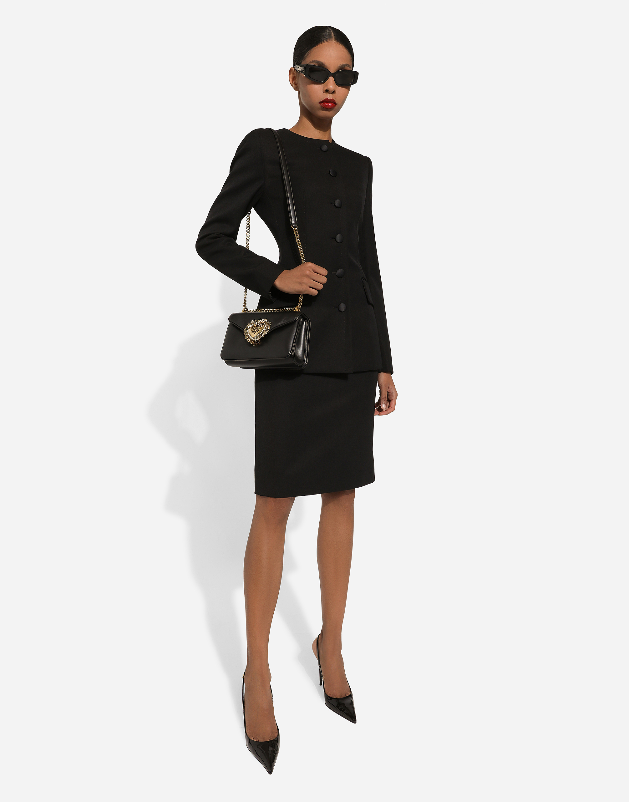 Shop Dolce & Gabbana Wool Crepe Midi Pencil Skirt In Black