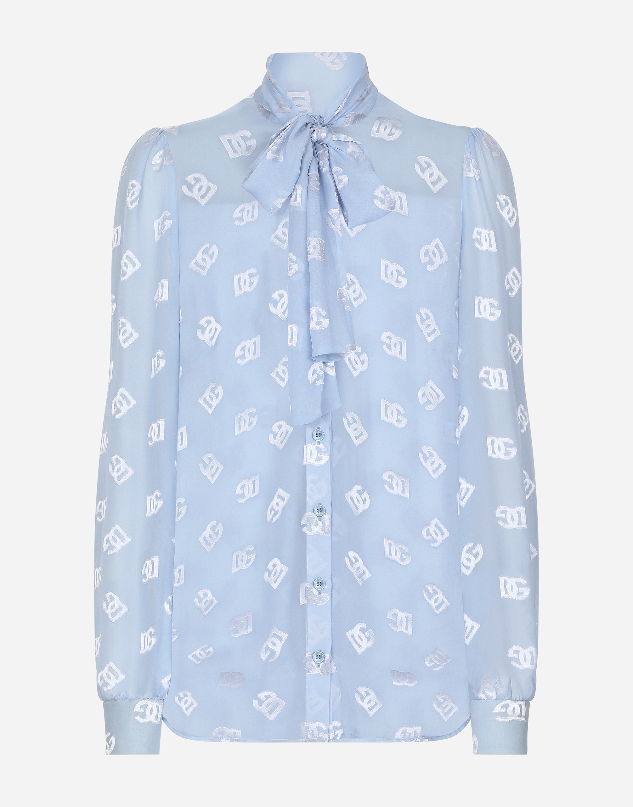 Dolce & Gabbana Pussy-bow Collar Semi-sheer Shirt In Purple