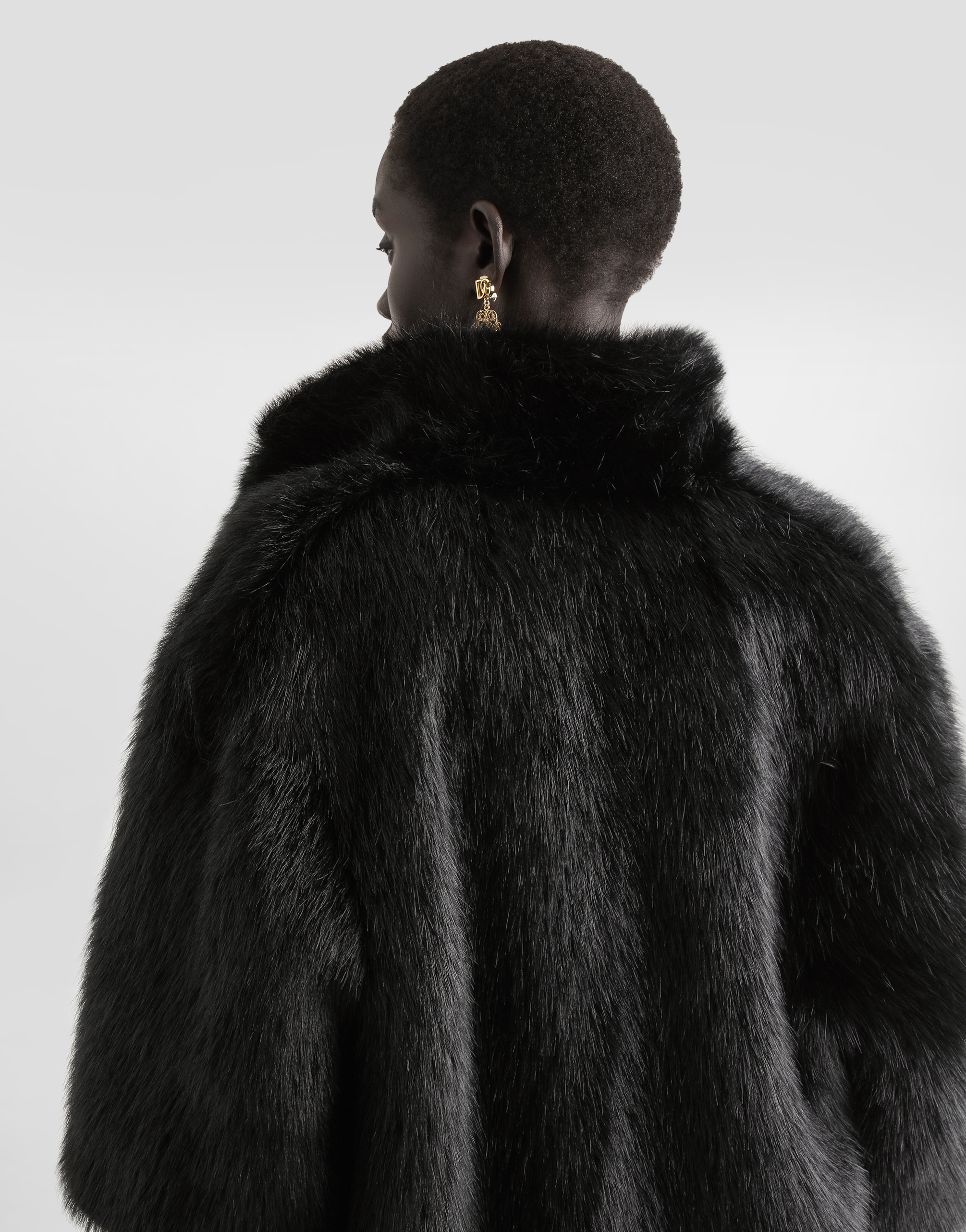 Dolce & Gabbana Faux Fur Jacket In Black
