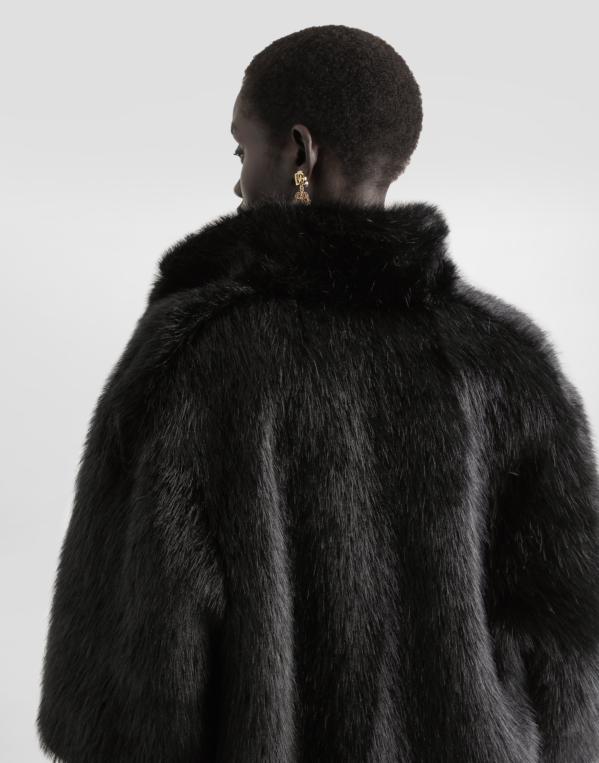 Dolce & Gabbana Faux Fur Jacket In Black