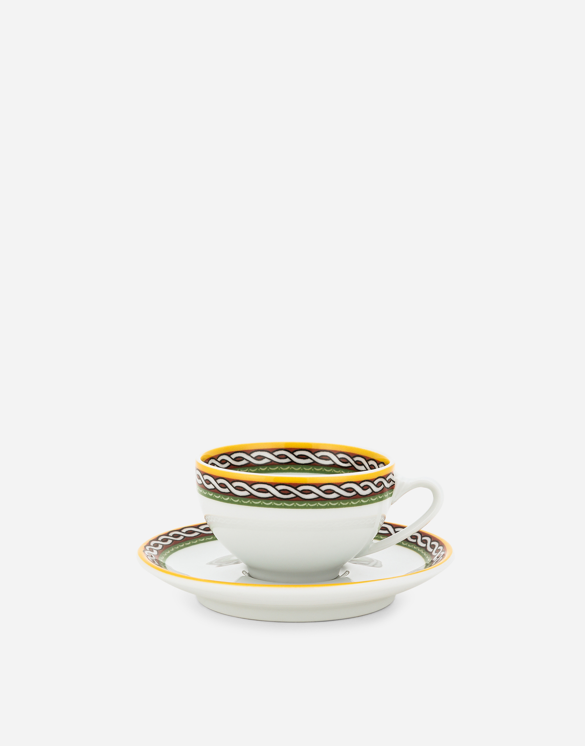 Dolce & Gabbana Set 2 Porcelain Espresso Cups With Saucers In Multicolor