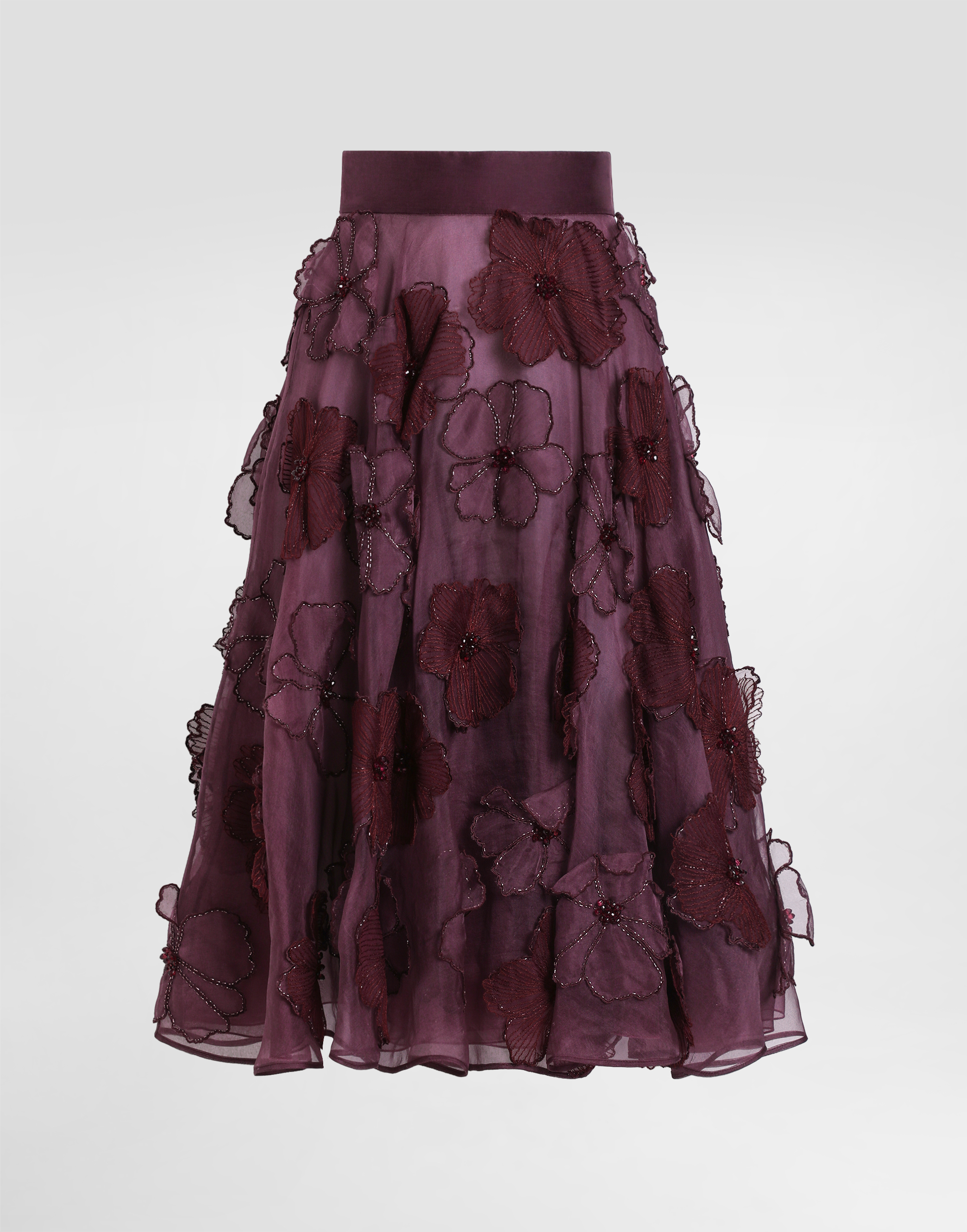 Dolce & Gabbana Organza Midi Circle Skirt With Floral Embroidery - Woman Skirts Multi-colored
