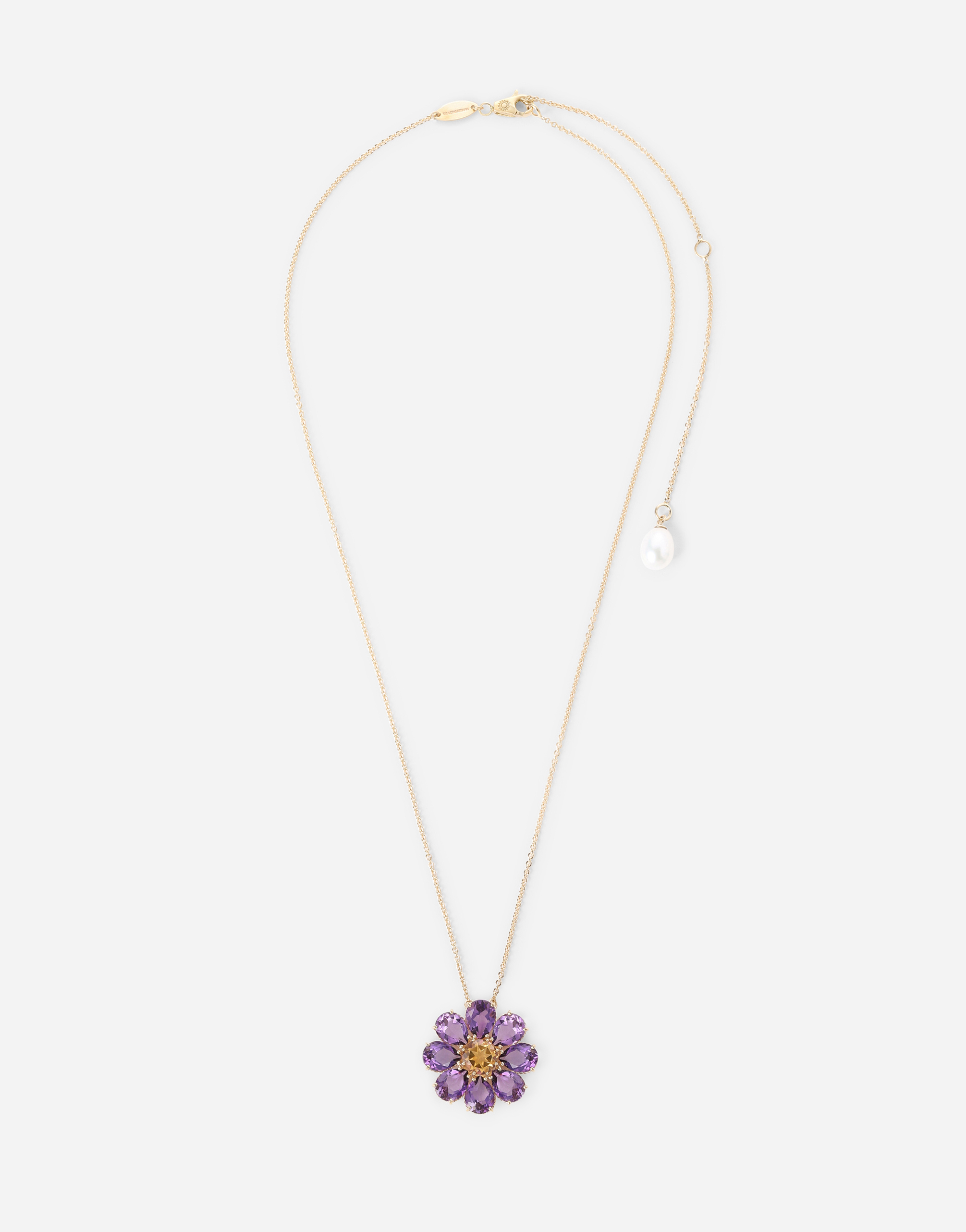 Dolce & Gabbana Spring Necklace In Yellow 18kt Gold With Amethyst Floral Motif - Woman Necklaces Gold Onesize